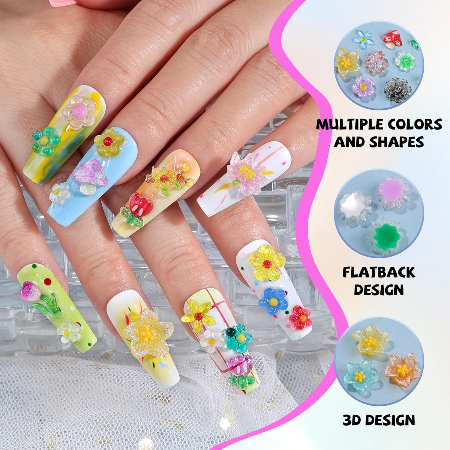 400Pcs Flowers Slime Charms, Assorted Cute Embellishments Kawaii Slime Mixed Colors Daisy Bulk Flatback Resin Charms for Junk Case Nail Scrapbooking Crafts Making(TransparentFlowers) - Image 7