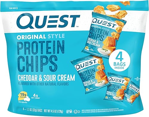 Vista 50 de Quest Nutrition Cheddar & Sour Cream Chips de proteína, 0.67 oz de proteína, 0.14 oz de carbohidratos netos, bajos en carbohidratos, sin gluten, 1.1