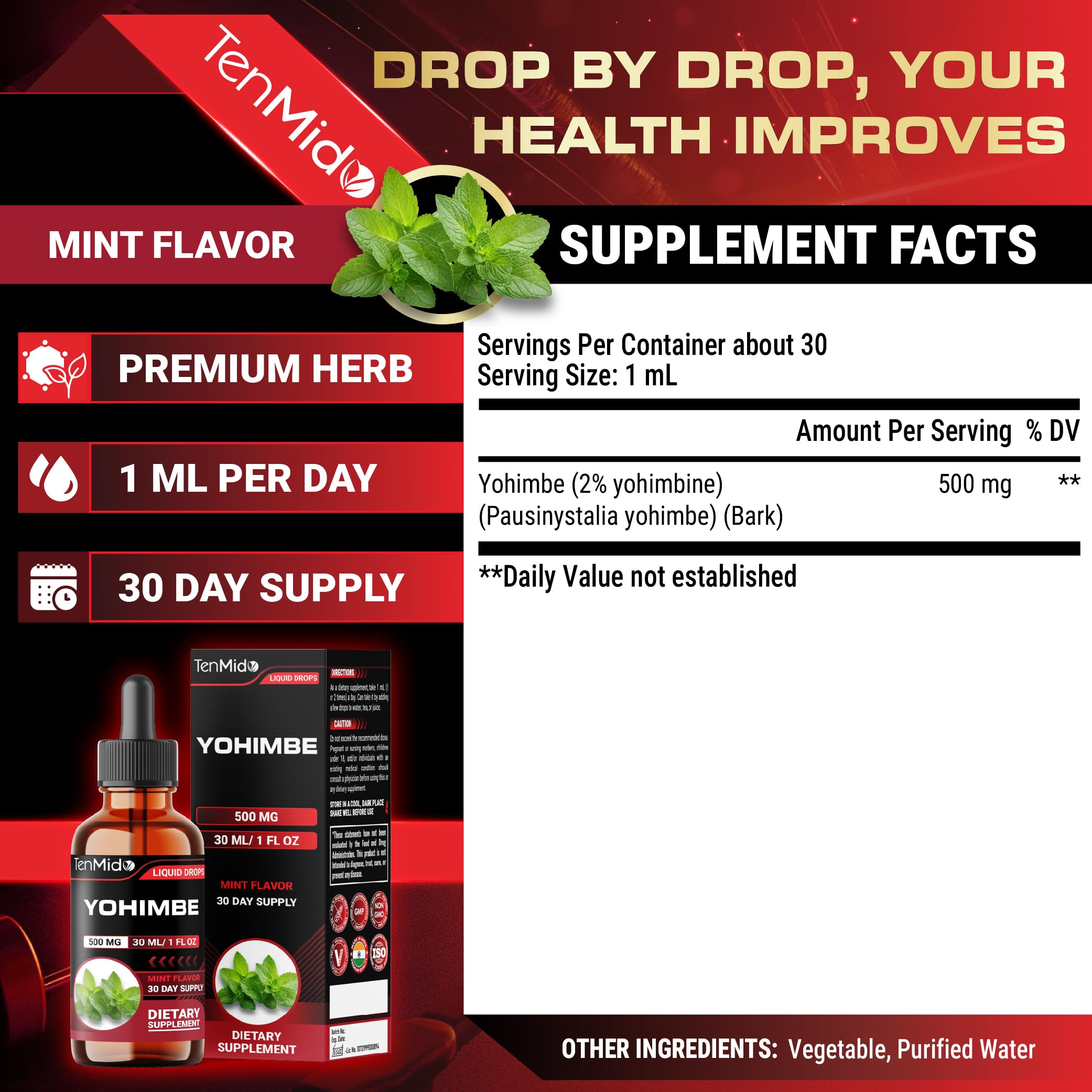Yohimbe Supplements for Men & Women - Yohimbine 10mg Liquid Drops | Alcohol-Free, Vegan, Non-GMO - 30ml 1 Fl OZ — Amazon image 2