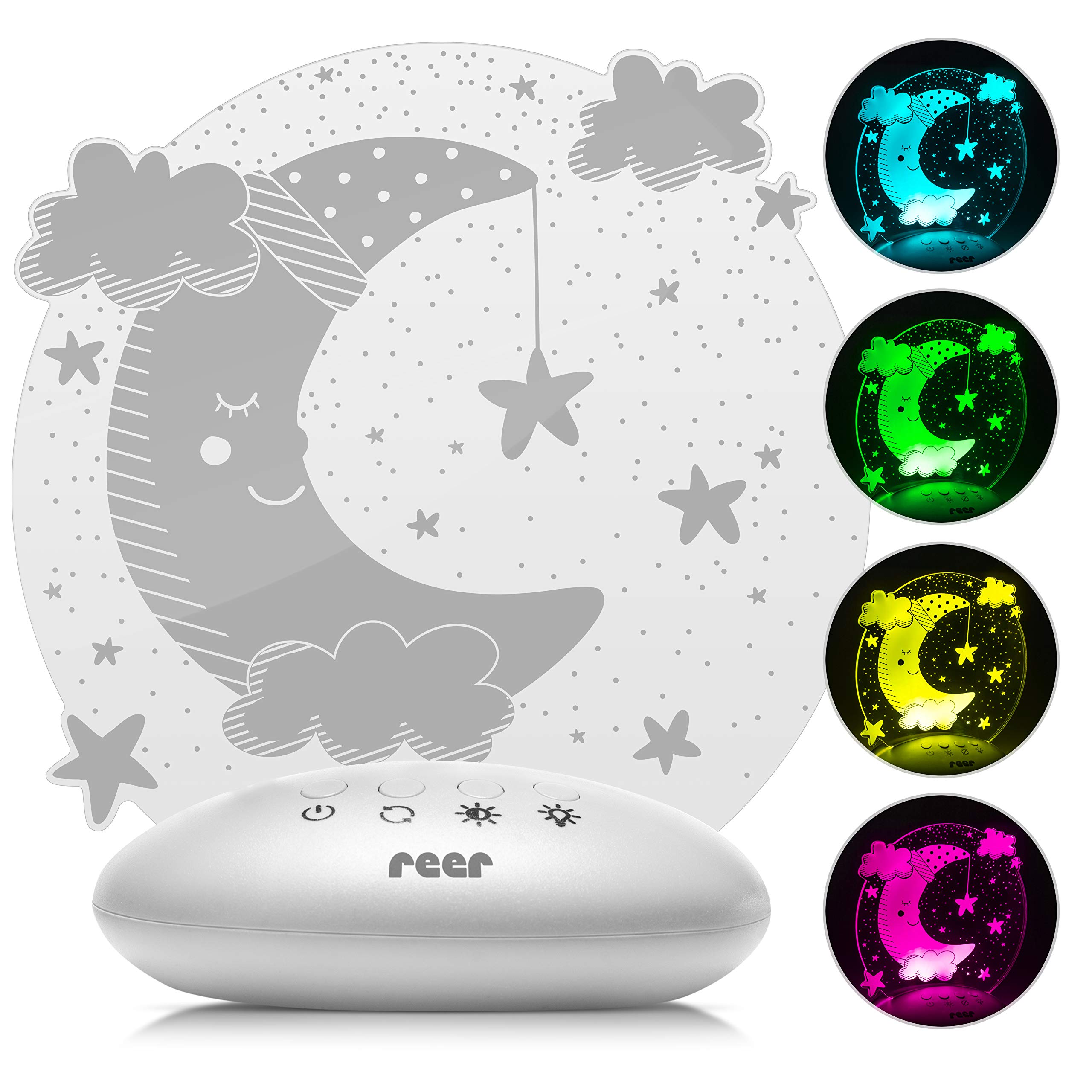 Reer52121 ColourLumy Moon Night Light for Children with Acrylic Glass Panel, Colour Changing, Three Brightness Levels, Timer Function, Grey