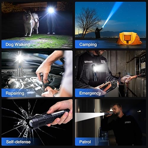 Miniatura 6 de Linterna recargable de alto lúmenes, 2 paquetes, 980,000L luz LED súper brillante de mano con USB C, luz lateral COB, 7 modos, impermeable, linterna