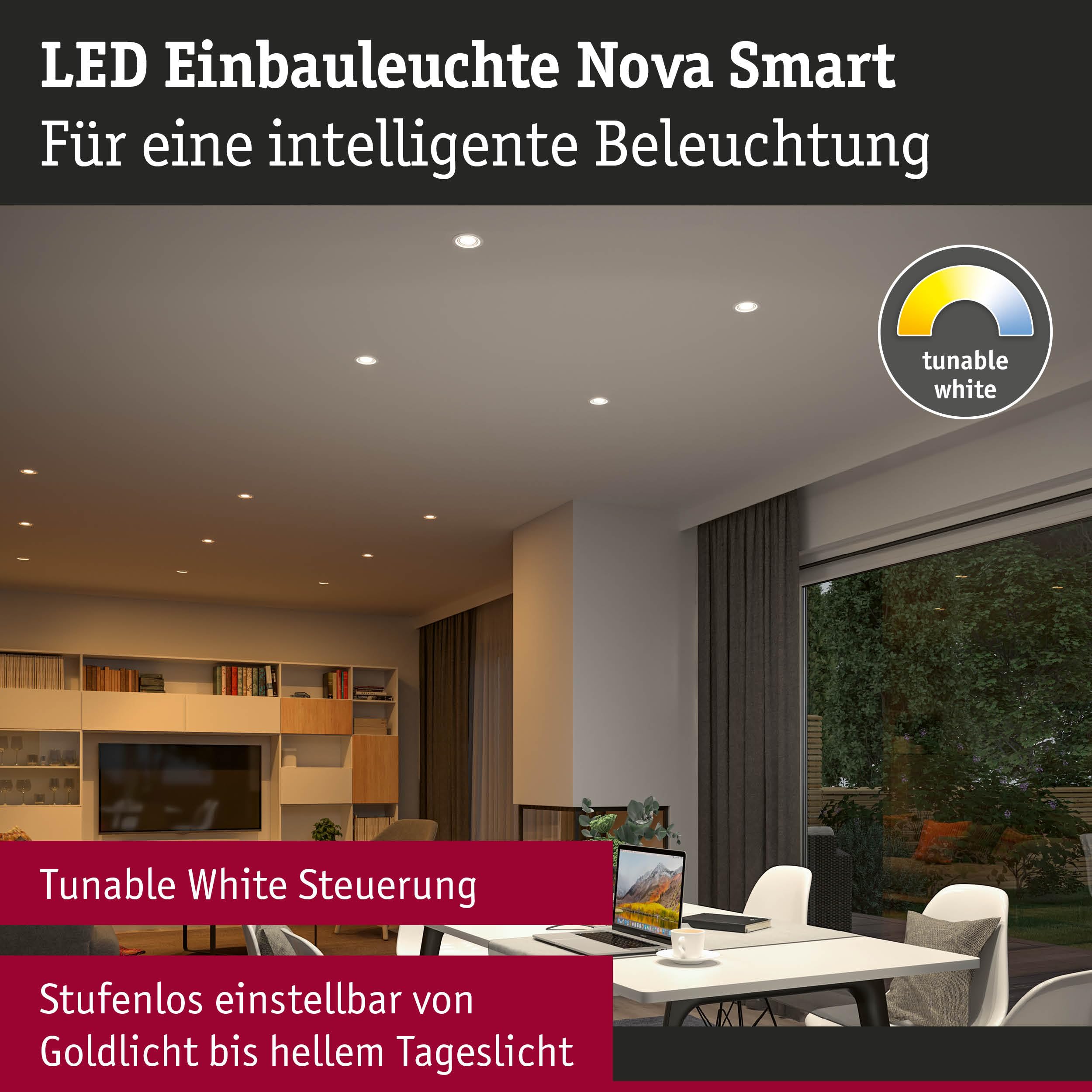 Paulmann 92440 Spot encastré LED Nova Coin rond 84 mm 50° Tunable White 3x6W 3x500lm 230V Blanc dépoli Alu moulé sous pression