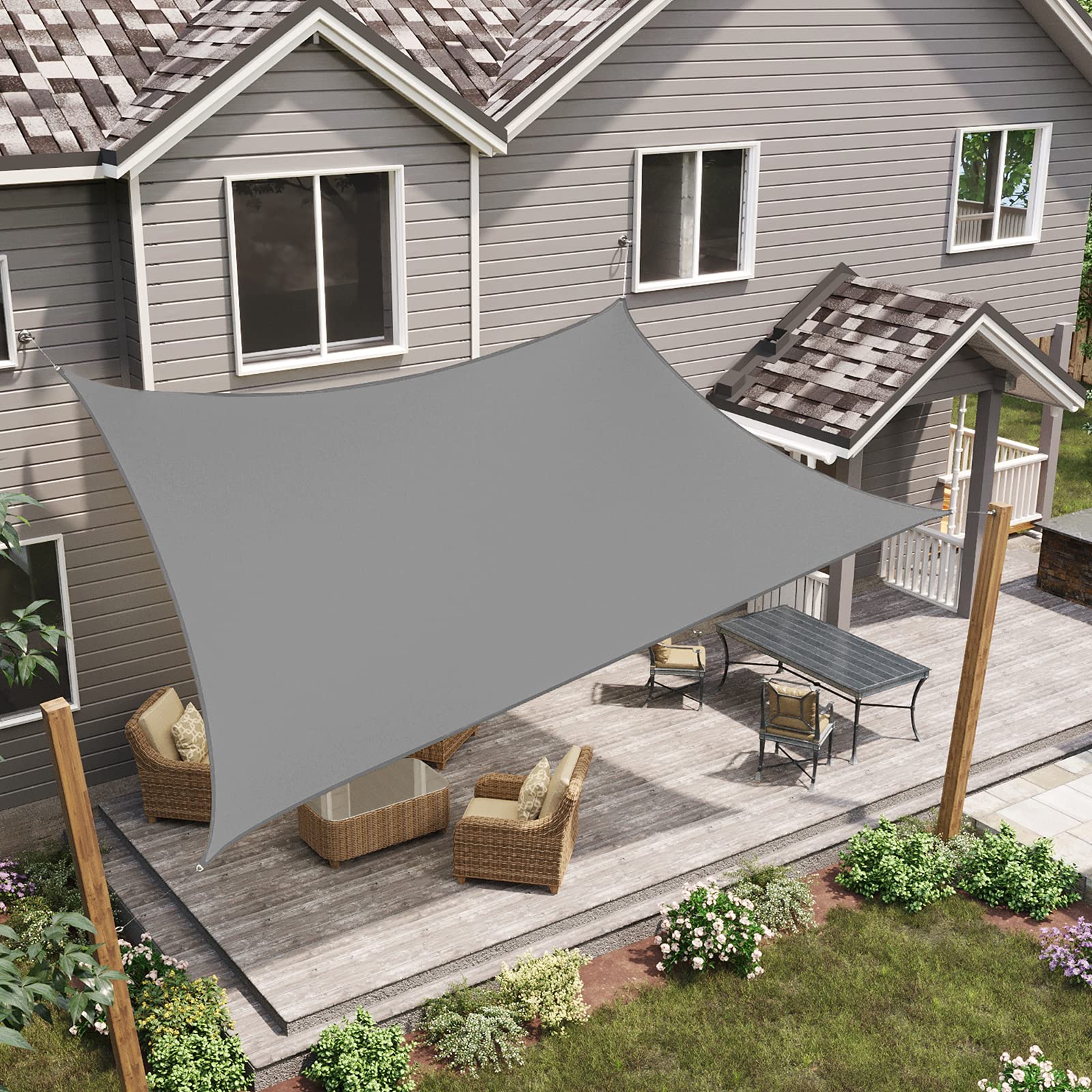 LARMNEE 2 x 3 m PES Vela de Sombra, Toldo Resistente y Transpirable, protección Rayos UV Impermeable, para Jardín, terraza y balcón, Gris Claro ELG23SP02