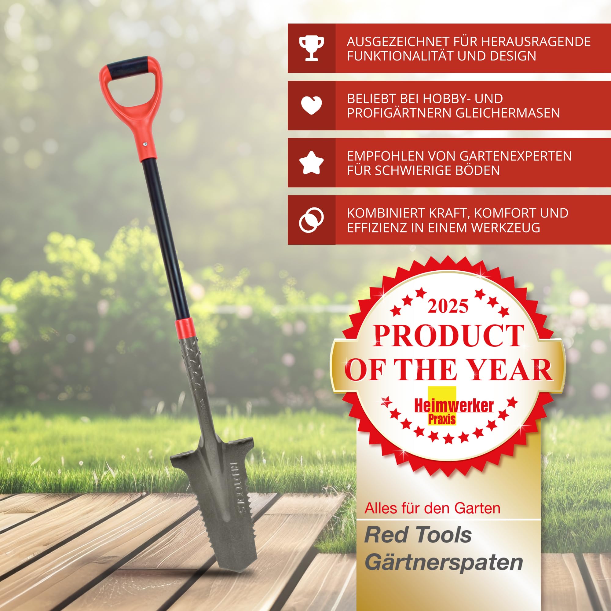Gartenspaten Spaten mit Wurzelsäge 115 cm Wurzelspaten Spitzspaten 50Mn Stahl 3 mm für Harte Böden mit Trittkante Softgriff