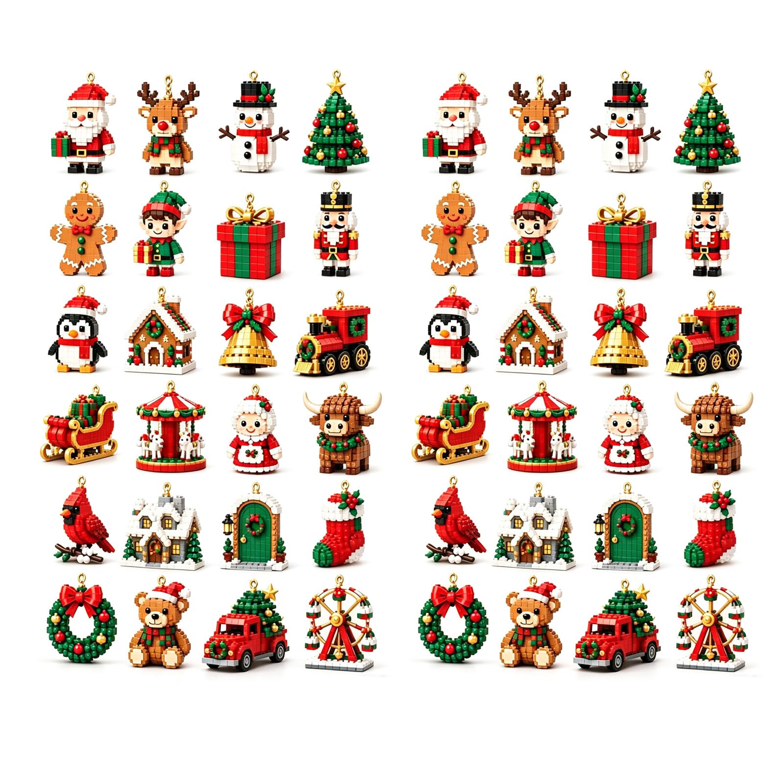 24-Day Mini Christmas Brick Ornament Advent Calendar (2set)