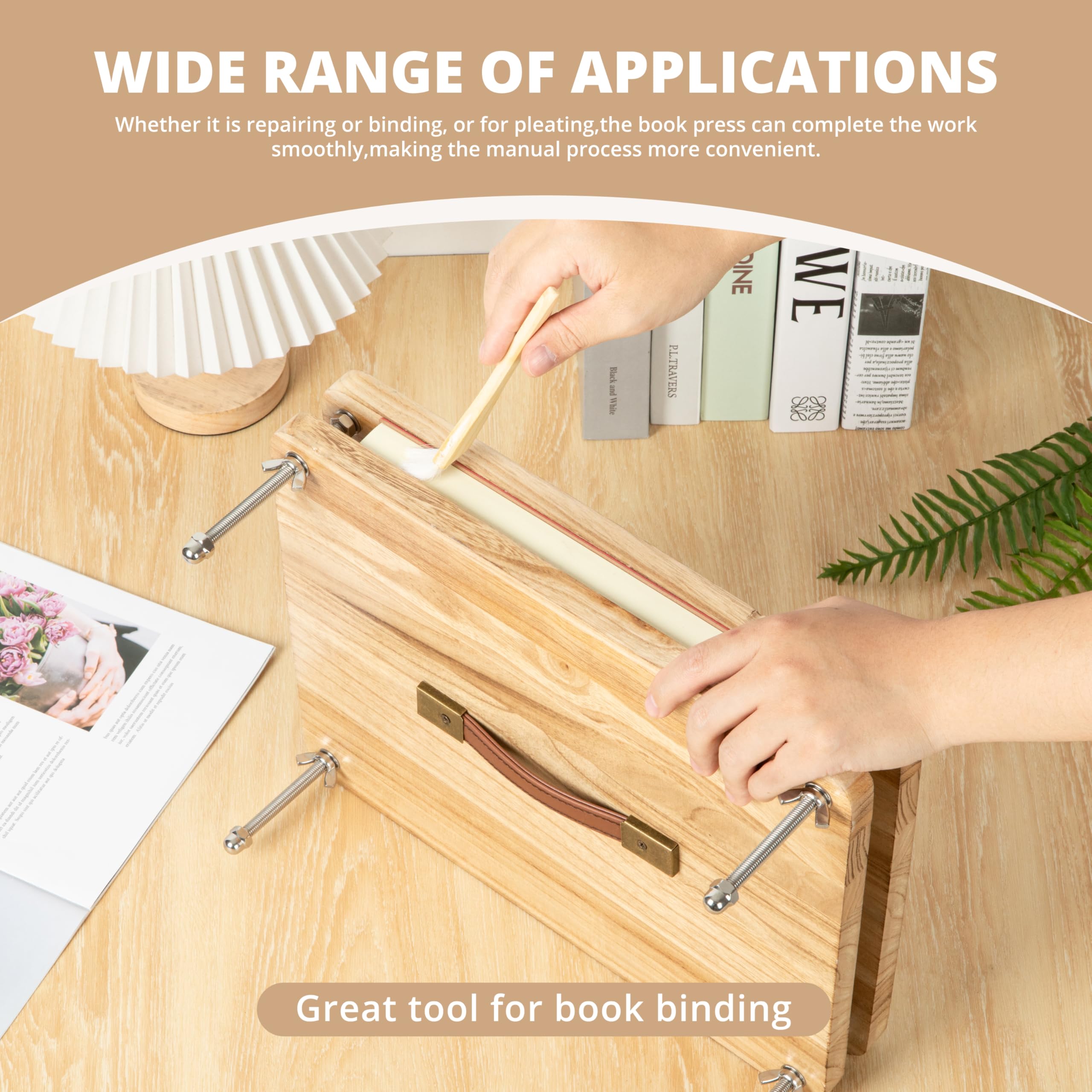 FUXAFU Buchbinde-Set, 38,1 x 29 cm, Holzbuchpresse, Buchbindematerialien, mit Knochenfalzer, Ahle, Nadeln für DIY-Buchbindung, Buchreparatur, Handarbeit, 50 Stück