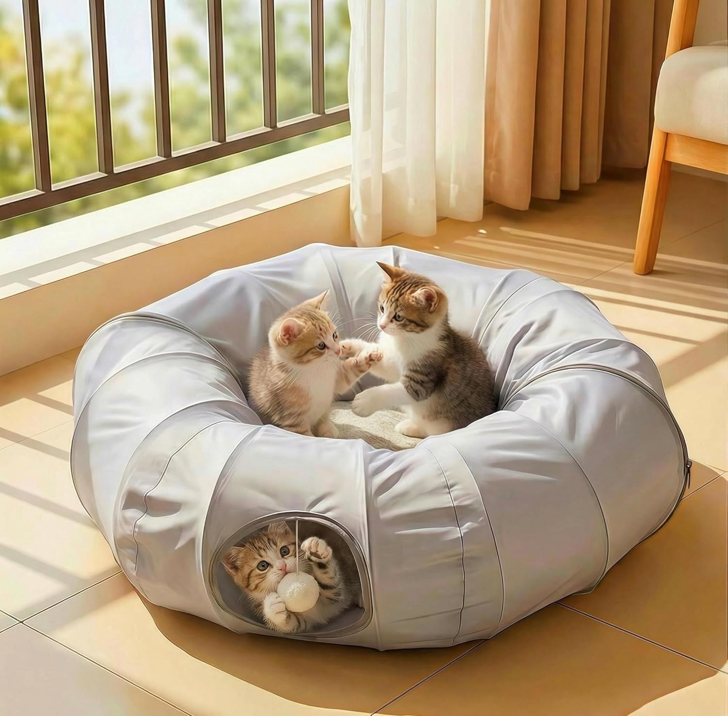 Pet cat Tunnel, Foldable cat Tunnel Bed,cat Tunnels for Indoor Cats, peek-a-Boo Toy for Bored Cats, Suitable for Puppies, Cats, Rabbits