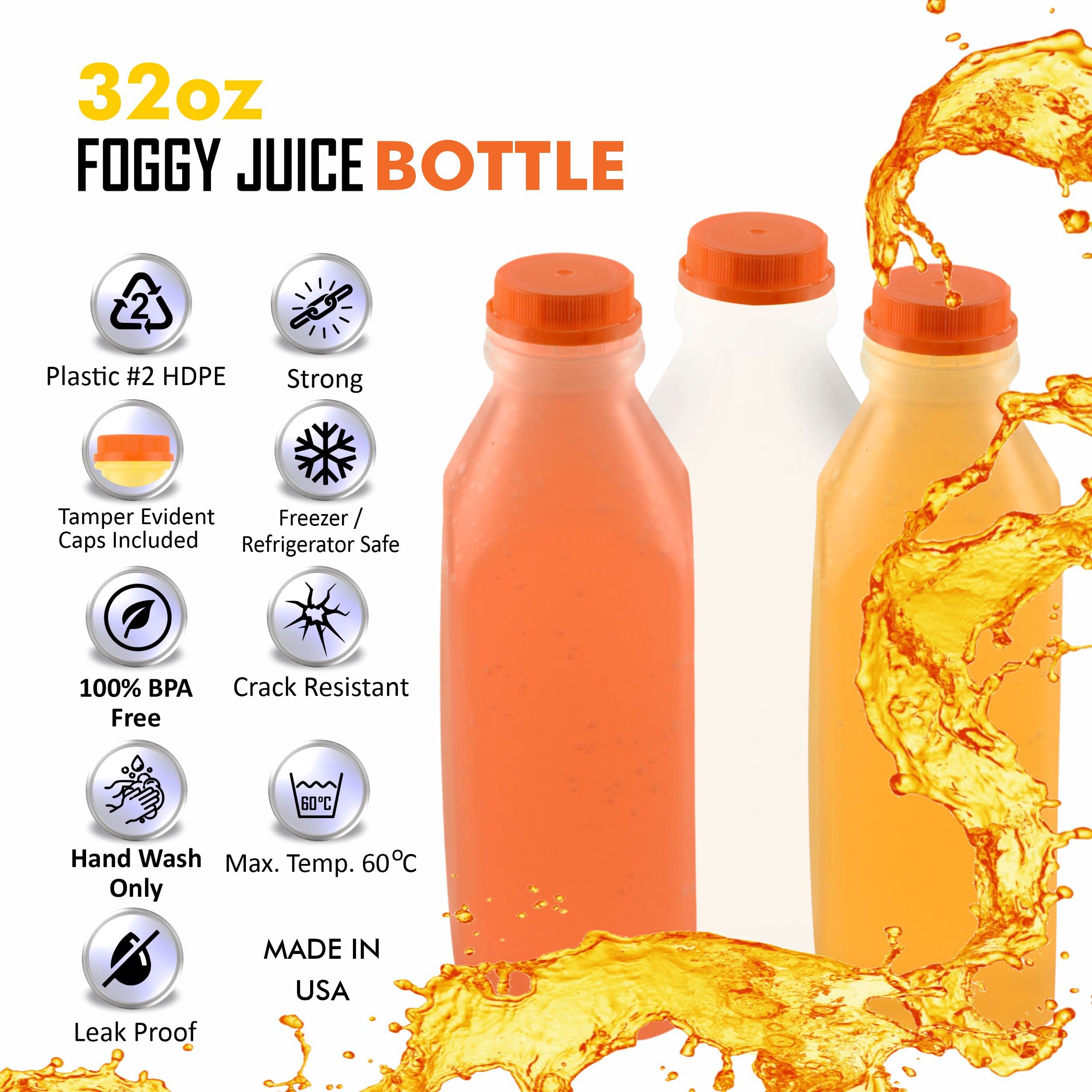 Empty Plastic Juice Bottles with Tamper Evident Caps 32 OZ - Smoothie Bottles - Ideal for Juices, Milk, Smoothies, Picnic's and even Meal Prep by EcoQuality Juice Containers (32 Ounce) (5)