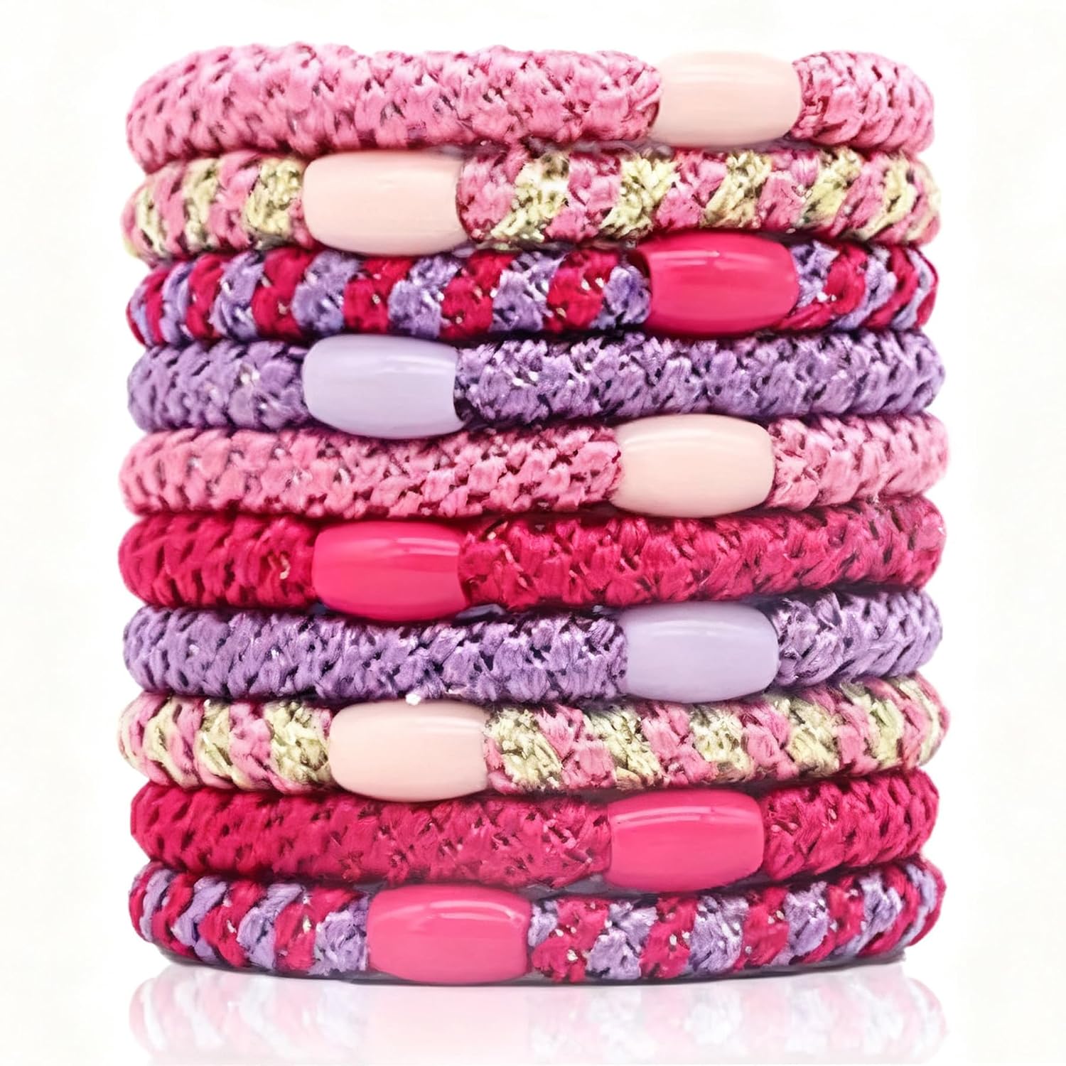 10 Pack Knitted Hair Ties for Thick Curly Hair, Gentle Hold (Pink)