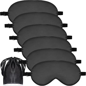6 Pieces Natural Silk Sleep Mask Soft Eye Mask Adjustable Strap Blindfold Eyeshade Smooth Comfortable Eye Cover with Bag for SleepingBlack