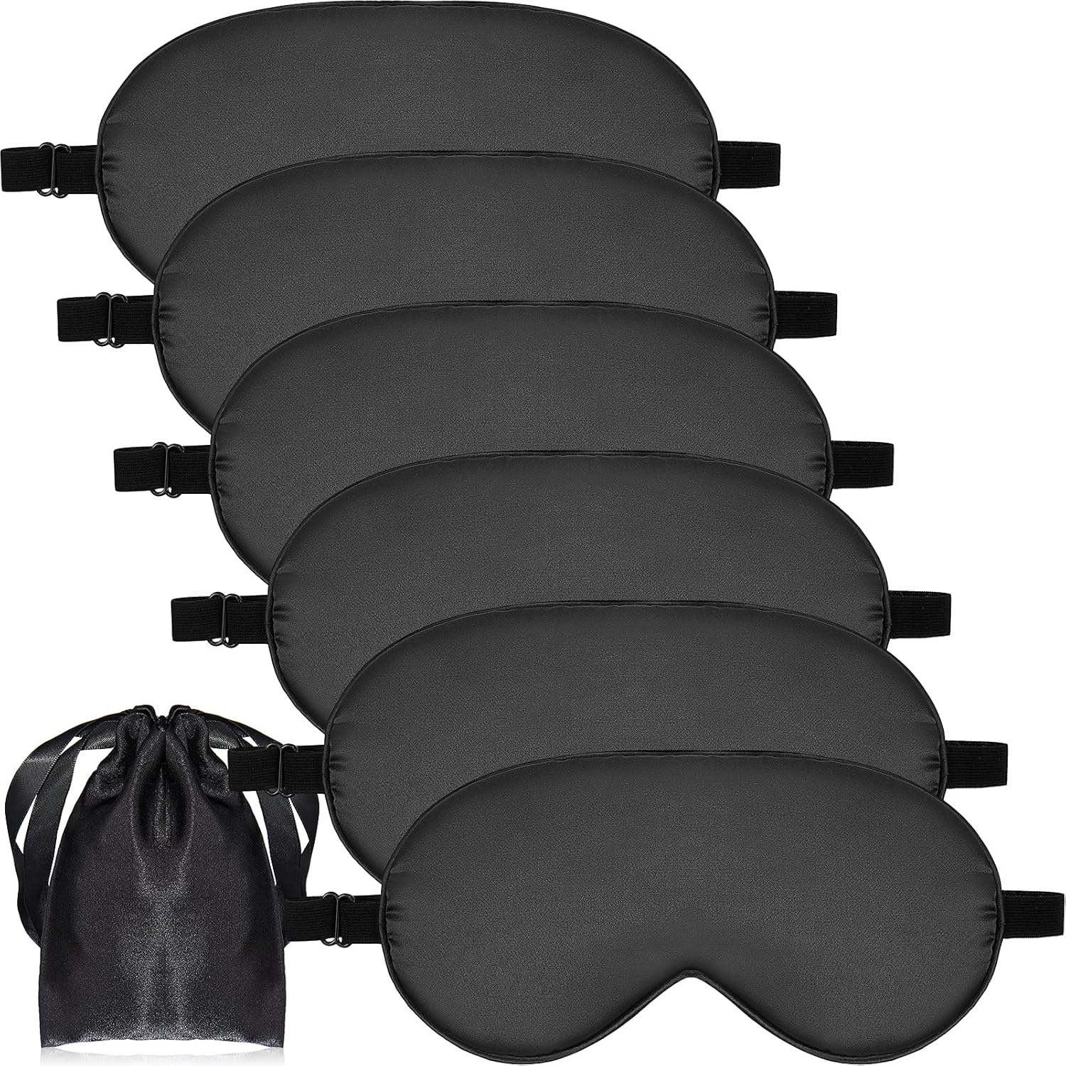 6 Pieces Natural Silk Sleep Mask Soft Eye Mask Adjustable Strap Blindfold Eyeshade Smooth Comfortable Eye Cover with