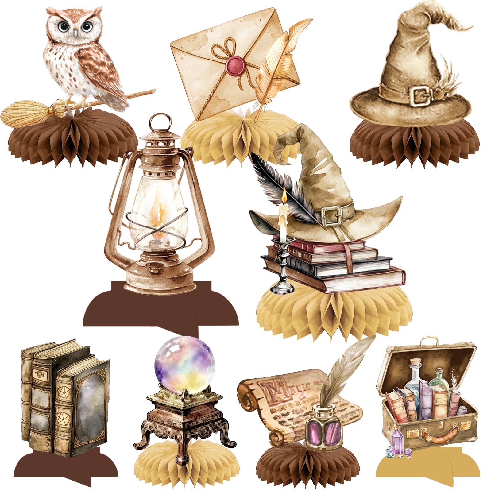 Magical Wizard Birthday Decorations - 9Pcs Magical Wizard Honeycomb Centerpieces for Tables Magic School Table Decorations for Magic Baby Shower Party