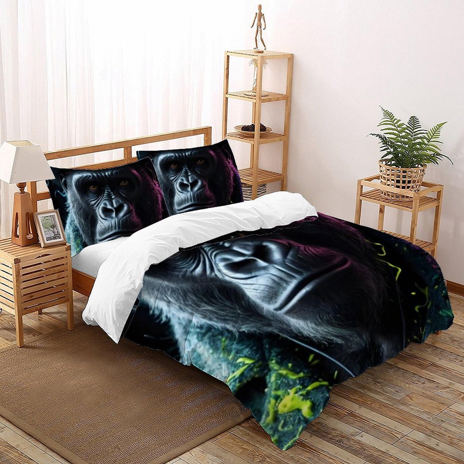 Housse de couette 220x240cm animaux imprimé 3D en microfibre pour lit king
