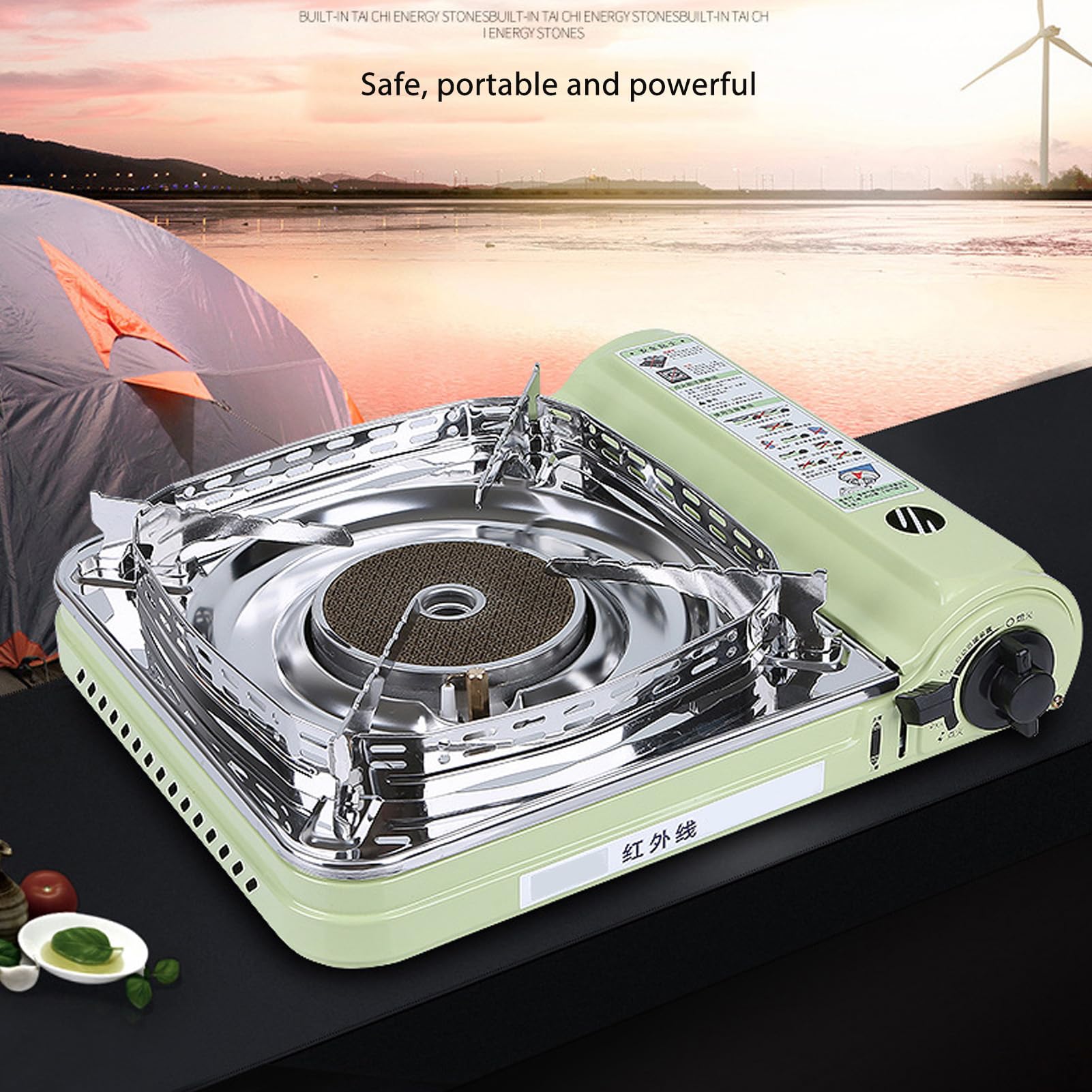 CHICIRIS Estufa de Gas Infrarroja Portátil Estufa de Gas de Acero Inoxidable con Encendido Automático Deflector de Viento Estuche de Transporte para Acampar Picnic BBQ Viajes por Carretera