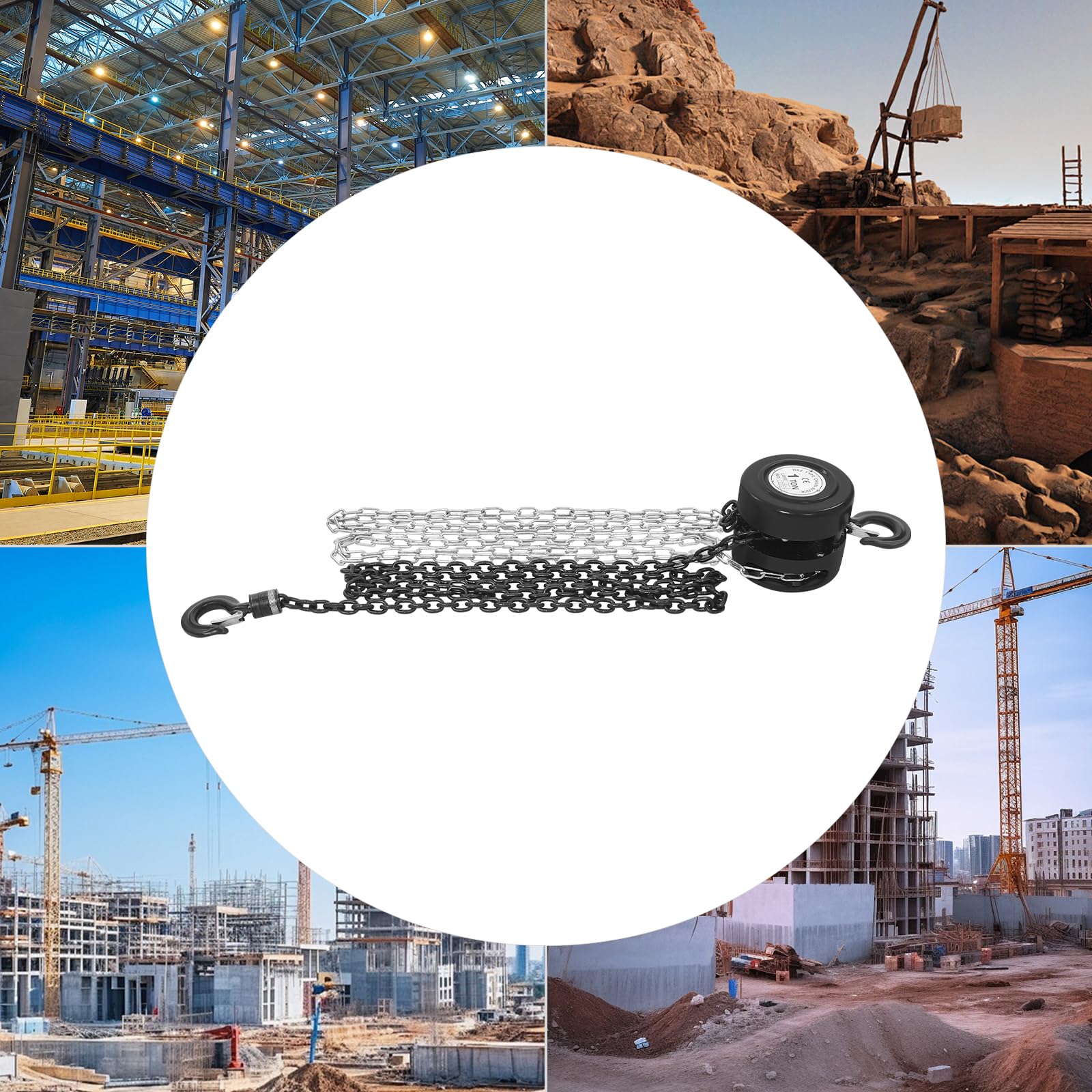 Paranco a catena con capacità di carico 1T/2T, paranco a mano con gancio stabile, paranco manuale per fabbriche di trasporto, garage, cantieri navali, altezza di sollevamento 2,9 m (nero, 1T)