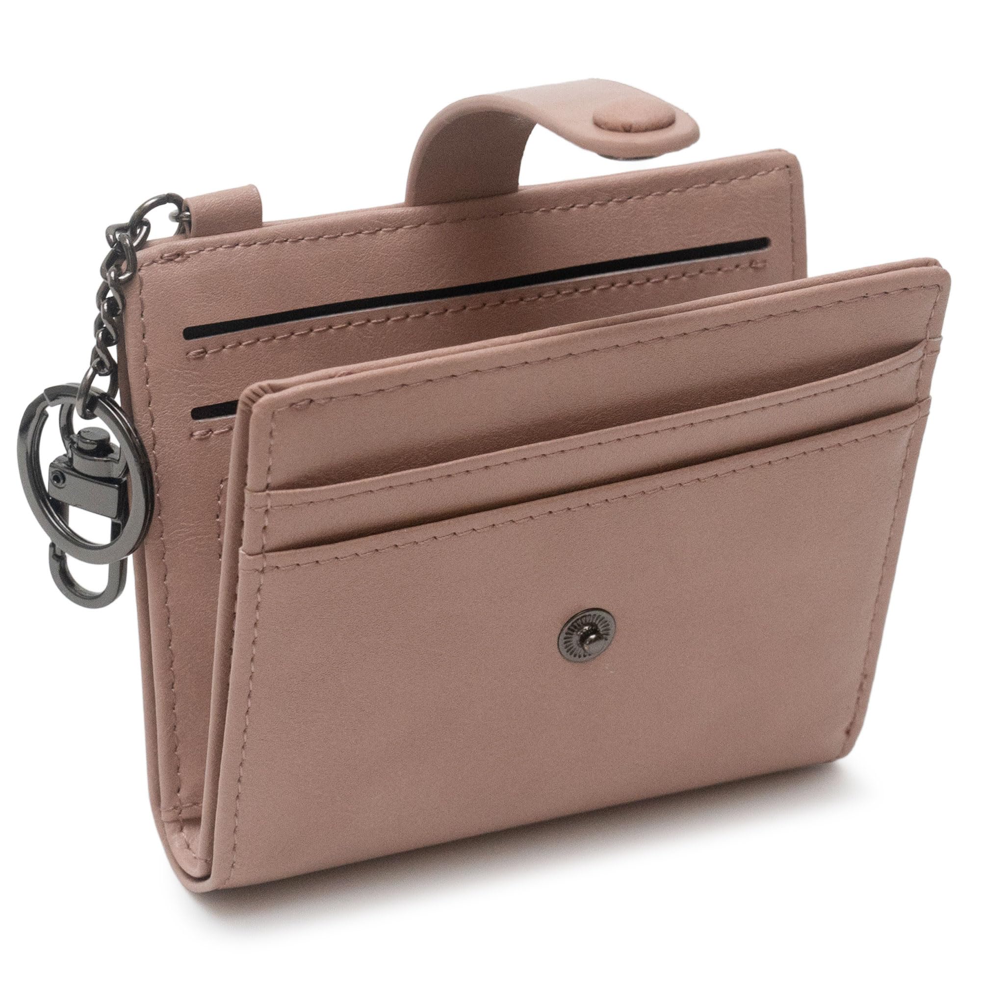 Alldaily Slim Keychain Wallet for Women, RFID Blocking Small Bifold Travel Credit Card Holder (Dark Pink)