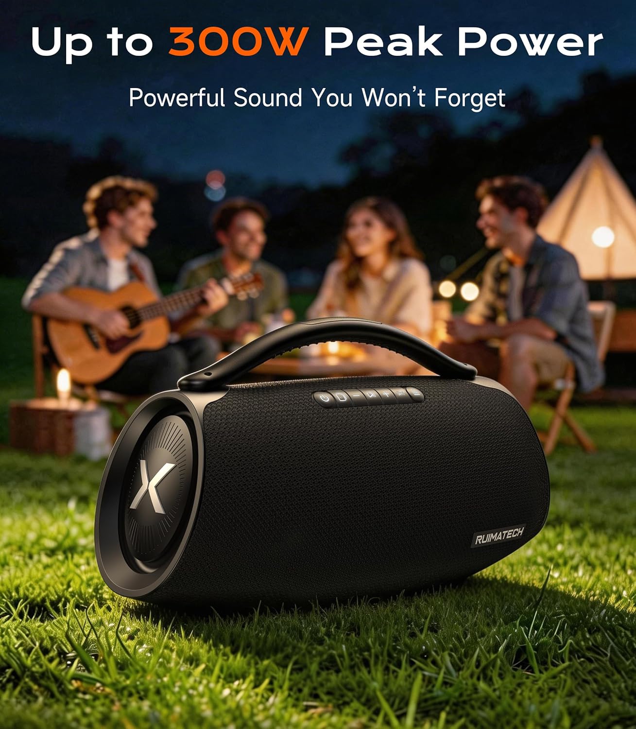 300W Peak Bluetooth Boombox Speaker, Big Powerful Sound with Deep Bass, 3-Way Audio System, TWS, IPX6 Waterproof for Outdoor Party & Home Entertainment