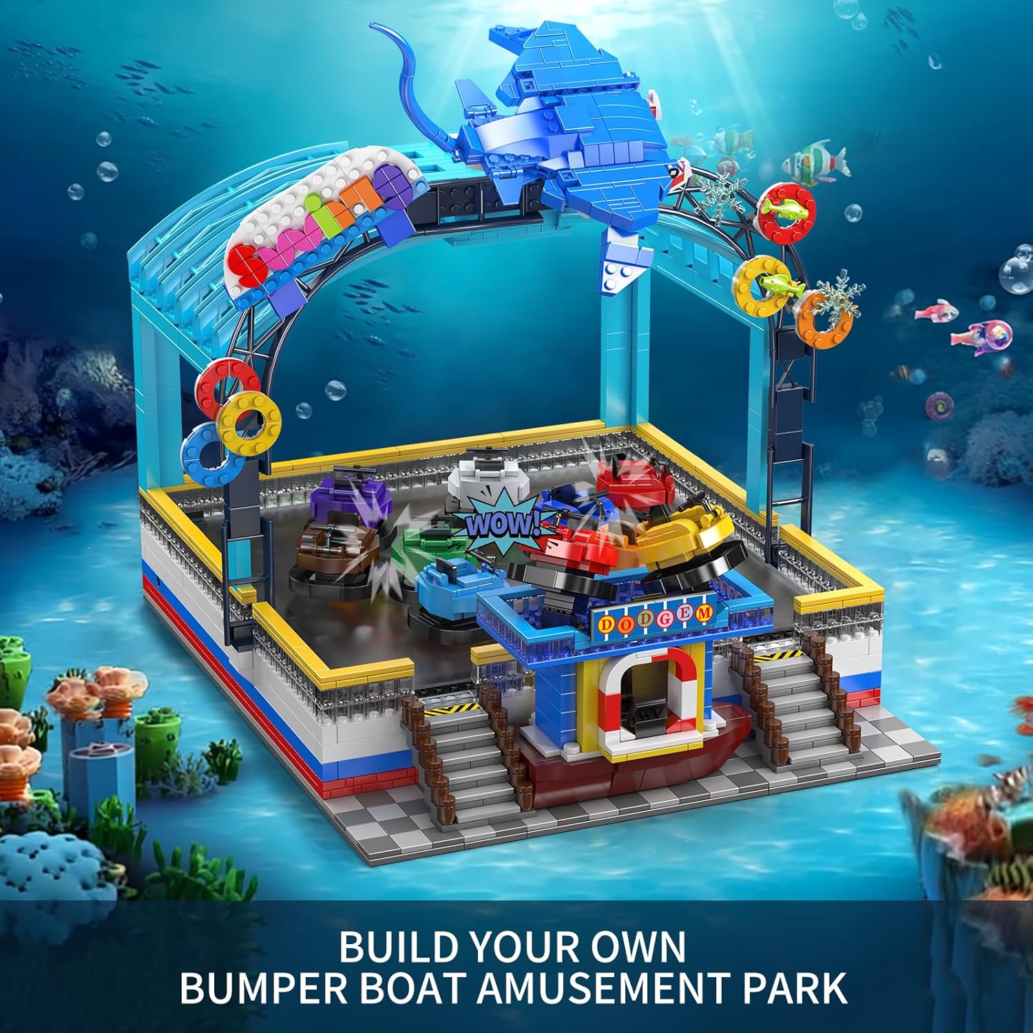 Mould King Bumper Boat Building Set – 2044 Pcs Large Amusement Park Model with Motors, City Engineering Toy, Engineering STEM Toy for Age 14+/Adult Collections Enthusiasts