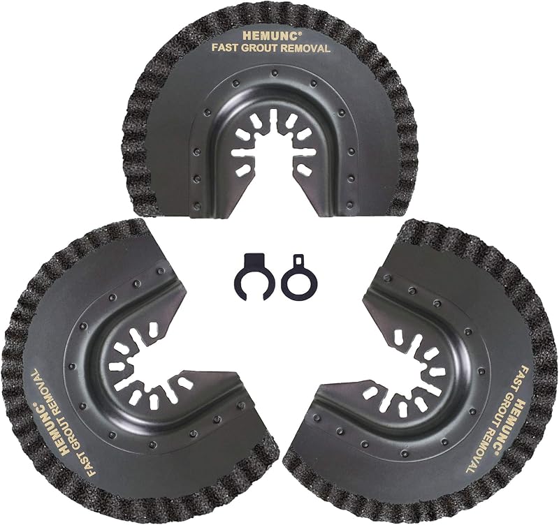 3pcs Oscillating Tool Blades for Grout Removal Tile Mortar Concrete Masonry 1/8, Fit for Dewalt Milwukee Rockwell Bosch Dremel Ryobi Ridgid Multitool