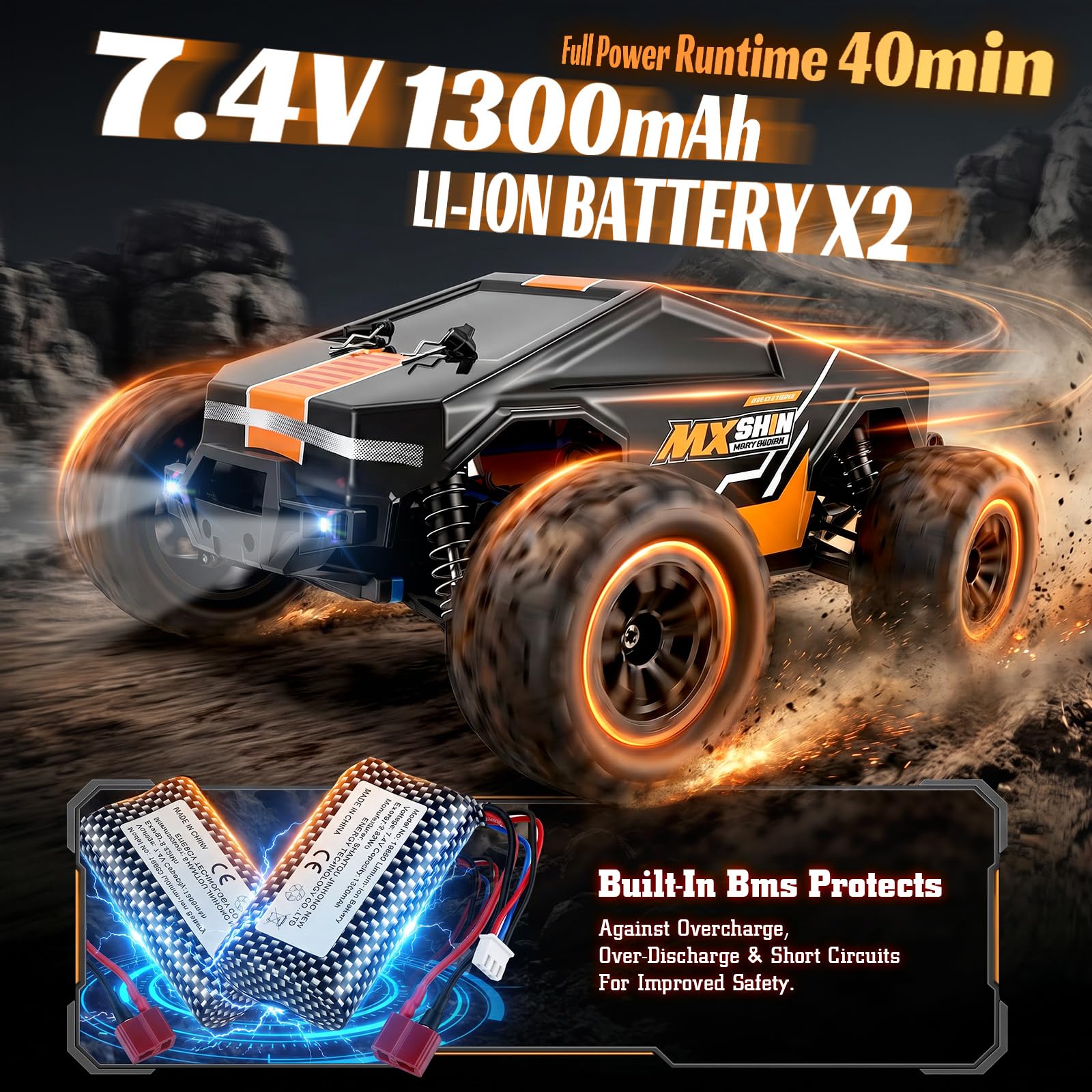 Ferngesteuertes Auto 1:18 für Erwachsene & Jungen, 40 km/h RC Car 4WD Offroad Truck mit Metallgetriebe und 2X 1500mAh Batterien, Kompaktes Geländefahrzeug für Outdoor Abenteuer