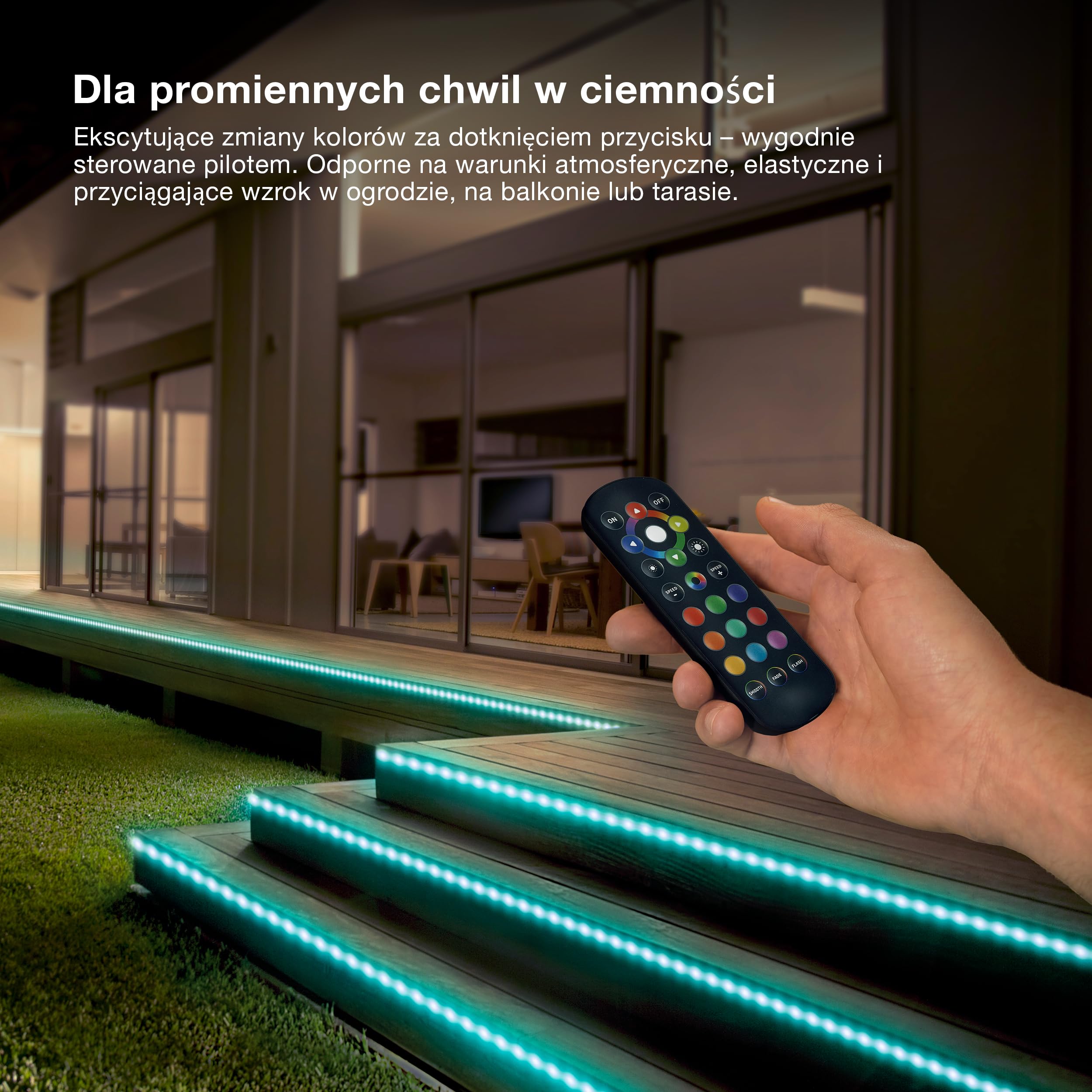 OSRAM Taśma LED Outdoor Flex RGB 15M IP65, w tym pilot zdalnego sterowania, możliwość przedłużenia do 50 m, z bębnem kablowym, kablem połączeniowym, akcesoriami
