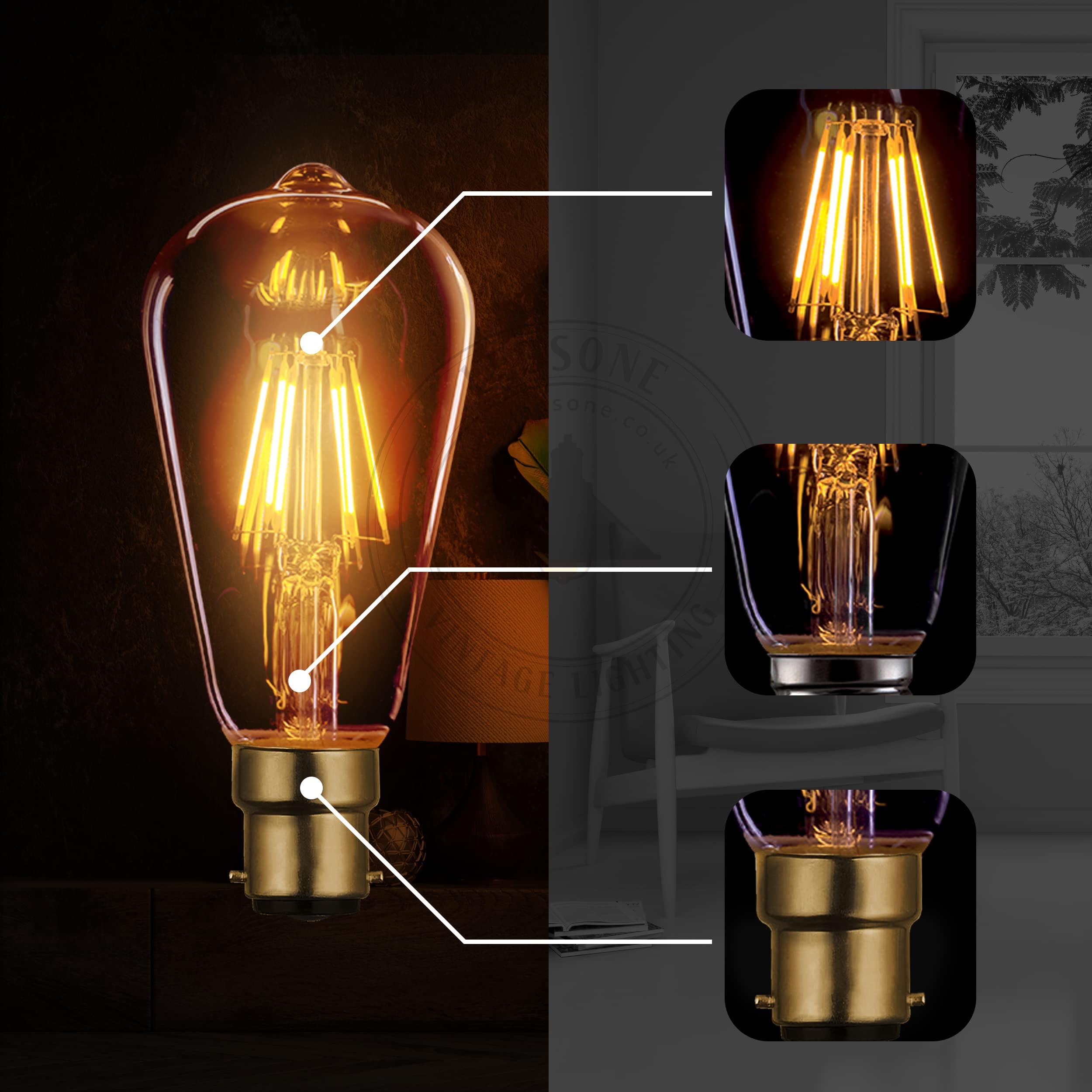 DC VOLTAGE Vintage Light Bulb B22 Edison Screw Bulb 8w Retro Amber Glass Lamp, 2200K Warm White, Dimmable - Image 3