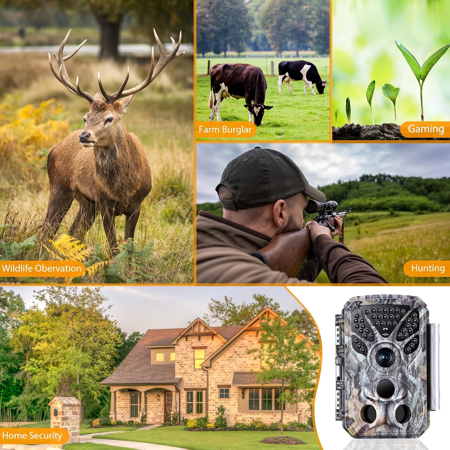Trail Camera Game Hunting Cam 32MP 4K/2160P with Sound Recording for Wildlife, Yard, Home Security, No-Glowing Night Vision IP66 Waterproof 120° Wide Angle IR Detection Distance 100ft/30m