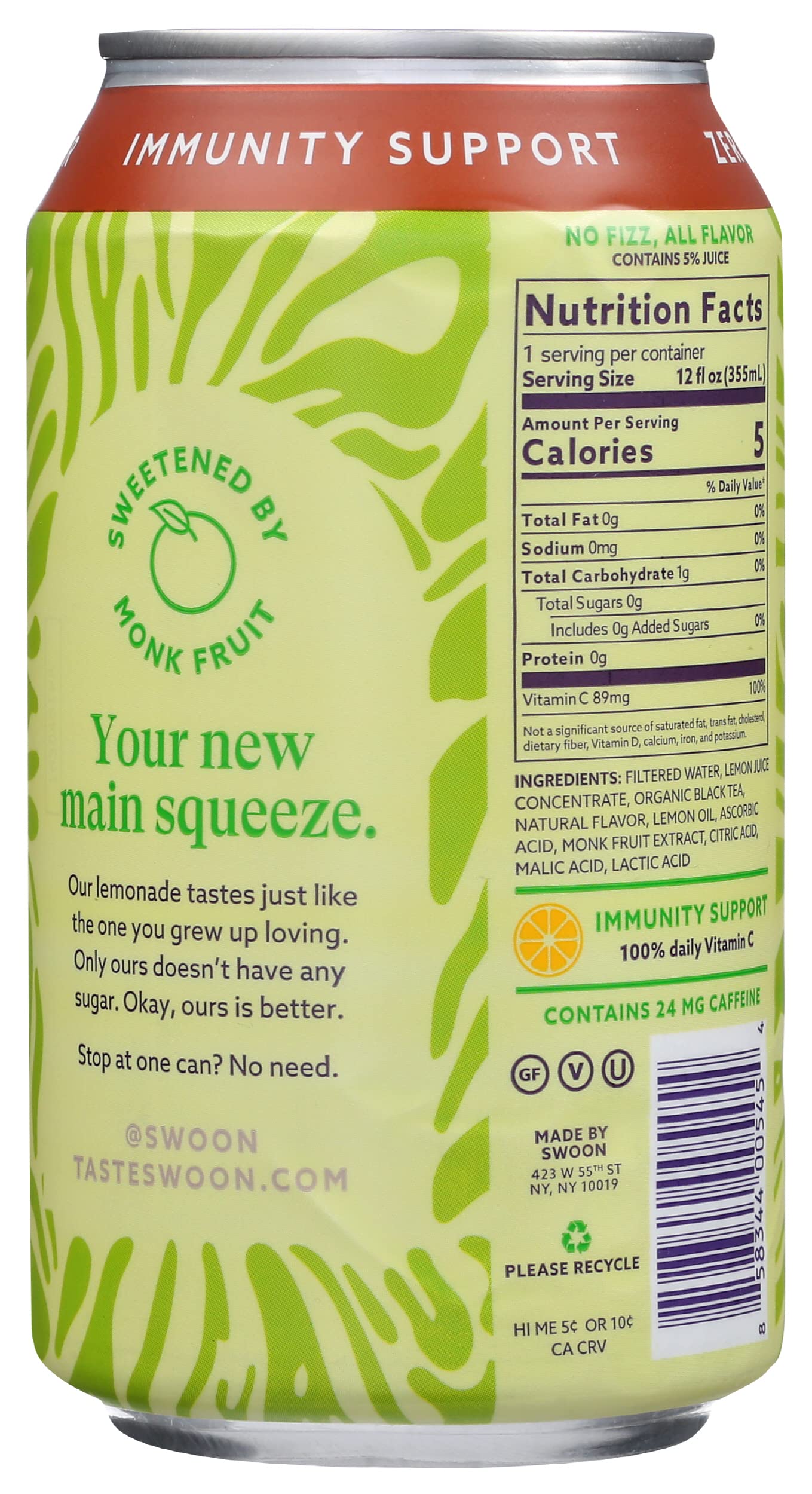 Swoon Half Tea + Half Lemonade, Zero Sugar, Gluten Free, 12 Fluid Ounce (Pack of 12)