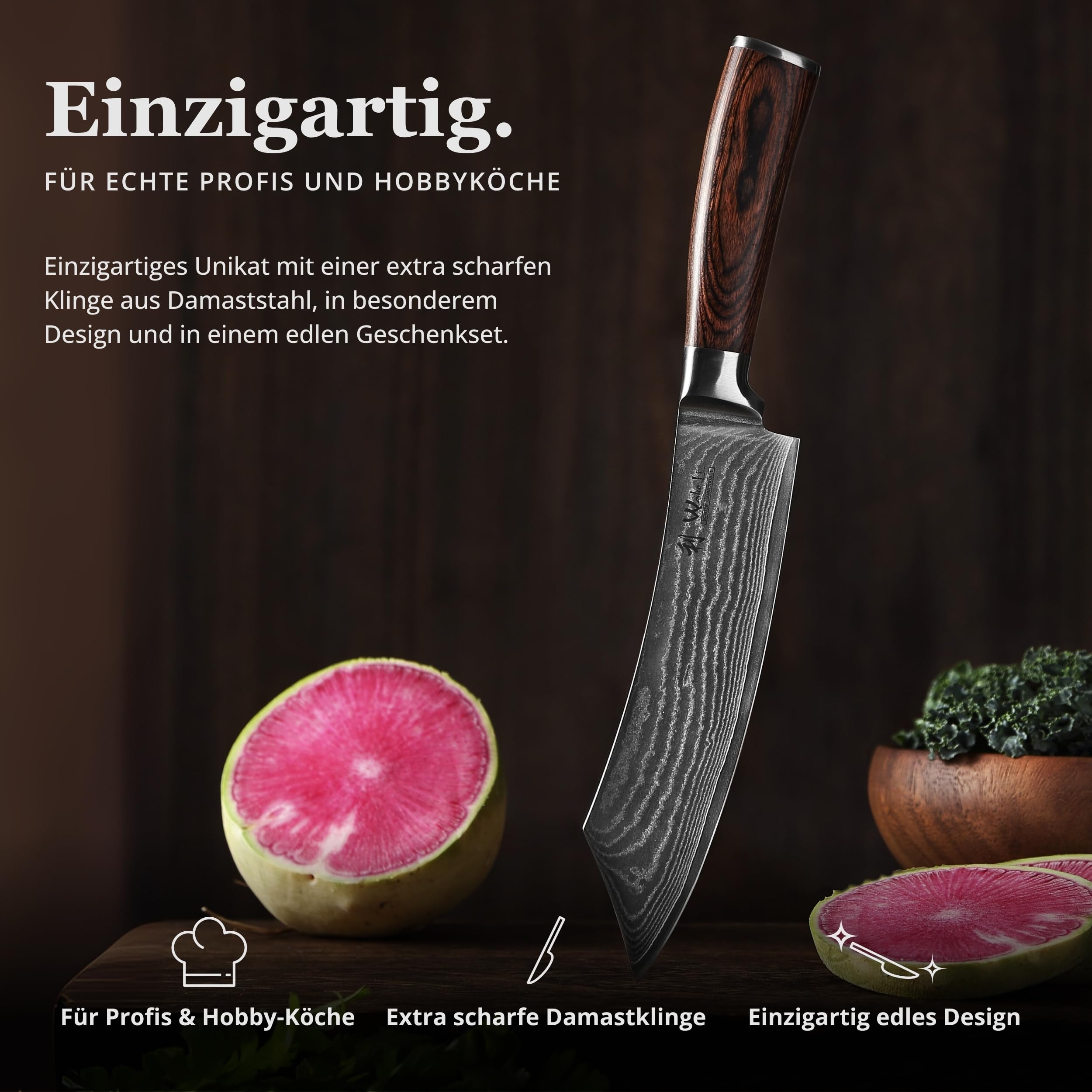 Wakoli EDIB BBQ Blockmesser 20 cm aus 67 Lagen Damaststahl mit VG10-Kern