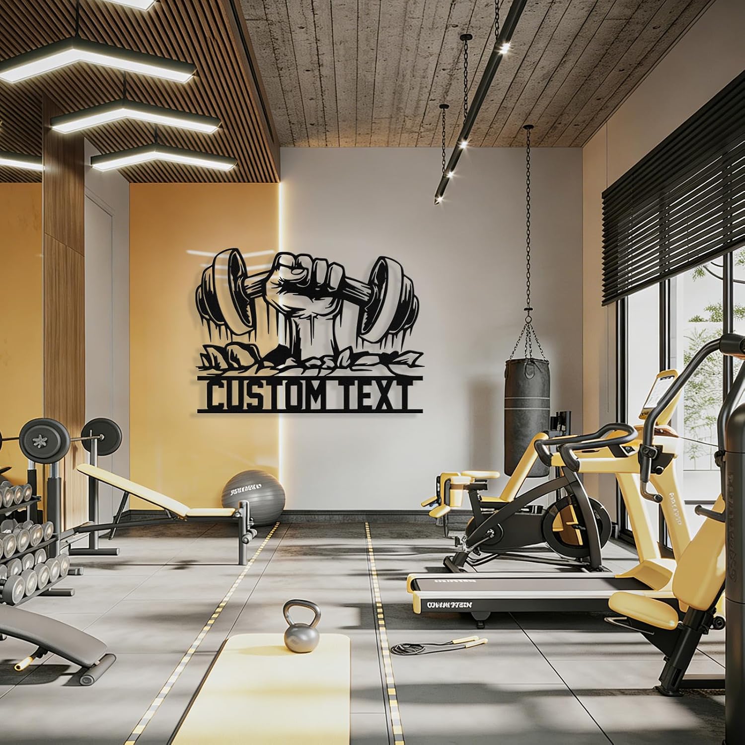 Personalized Dumbbell Gym Metal Sign, Custom Home Gym Sign Wall Art image 3