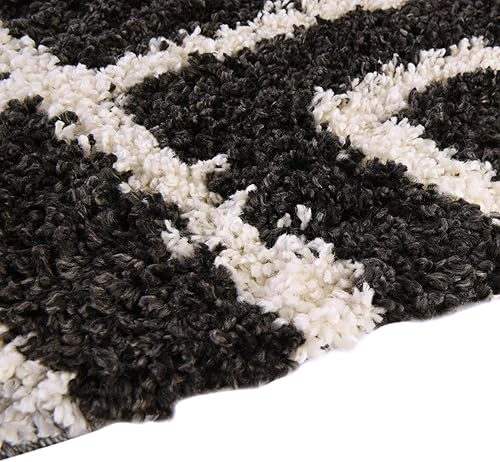 Miniatura 6 de Unique Loom Hygge Shag Collection - Alfombra de área, diseño de diamante (3 pies 3 pulgadas, redondo, blanco y negro)