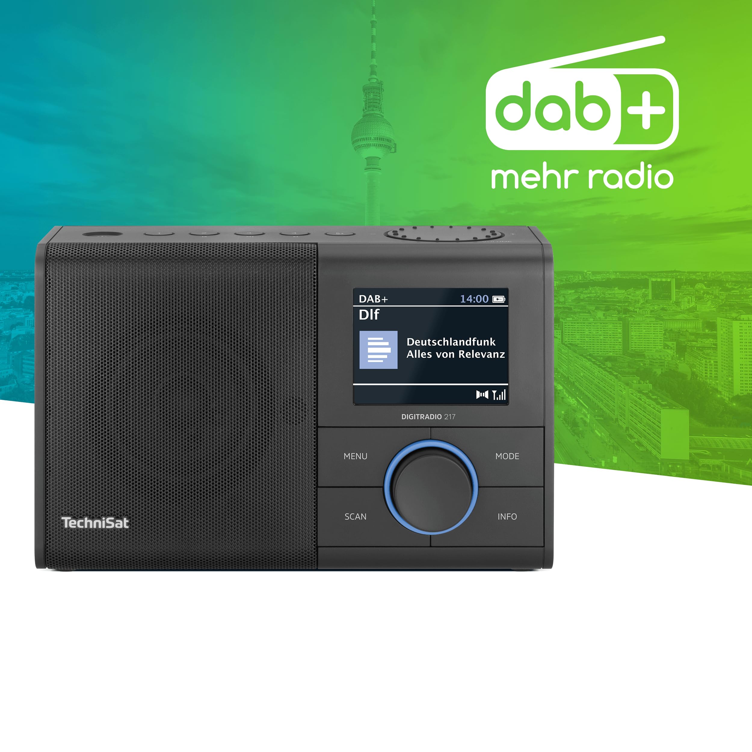 TechniSat DIGITRADIO 217 – Radio digitale DAB+ compatto e portatile (FM, display a colori, Bluetooth, tasti diretti, rete/batterie, doppia sveglia, memorie preferiti) nero