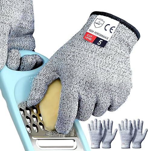 Guantes de corte, 2 pares de guantes resistentes a cortes, guantes de cocina, guantes de corte para chef, guantes de corte, color gris