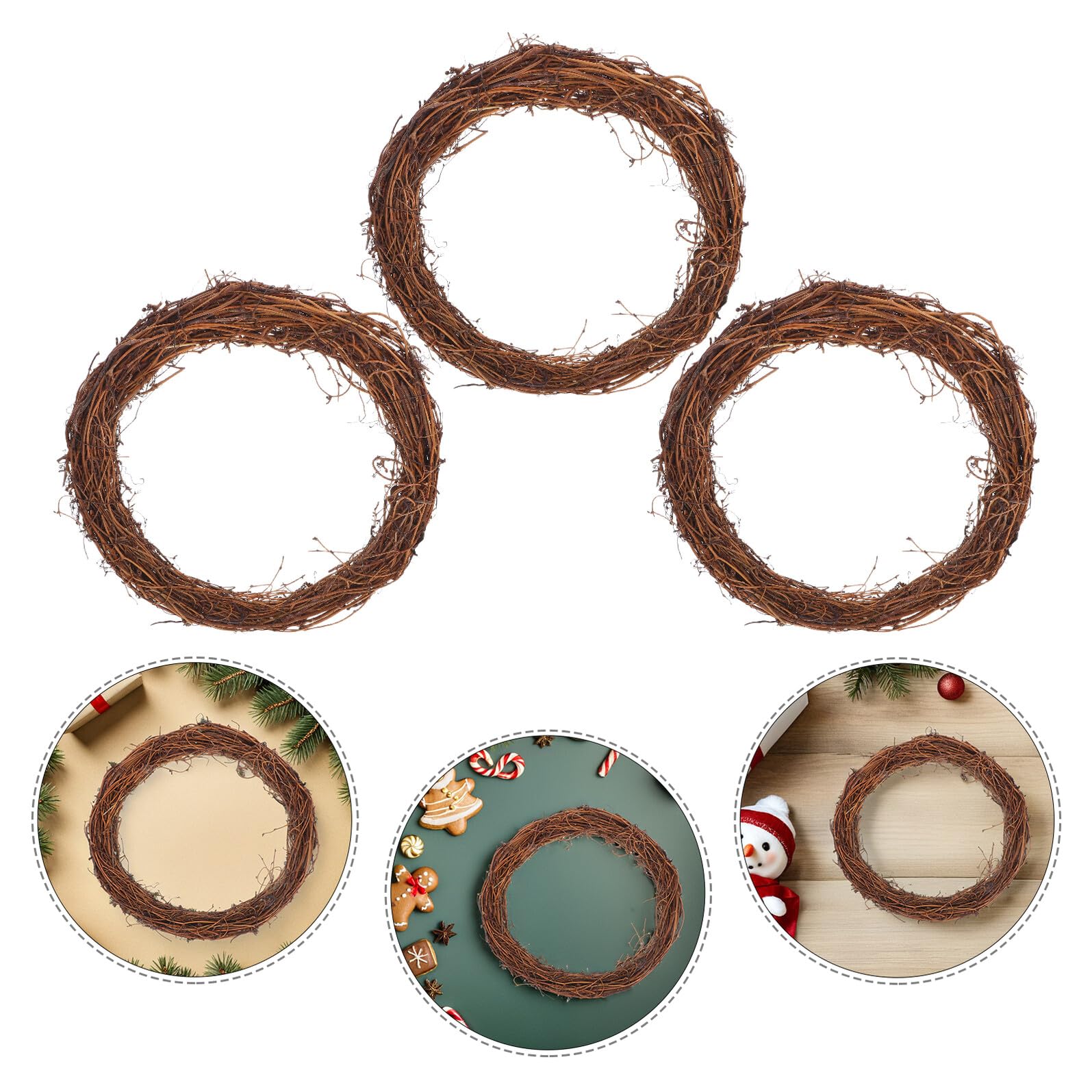 6 Stück Rattan Kranzrohlinge Natürlich Rattan Dekoringe für DIY Weihnachtskranz Türkranz Hochzeit Deko Innen Außen Vielseitig Kreativ Gestaltbar Langlebig