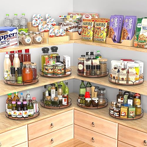Miniatura 8 de Lazy Susan - Organizador de tocadiscos para gabinete despensa cocina encimera refrigerador armario madera de pino 12 pulgadas marrón