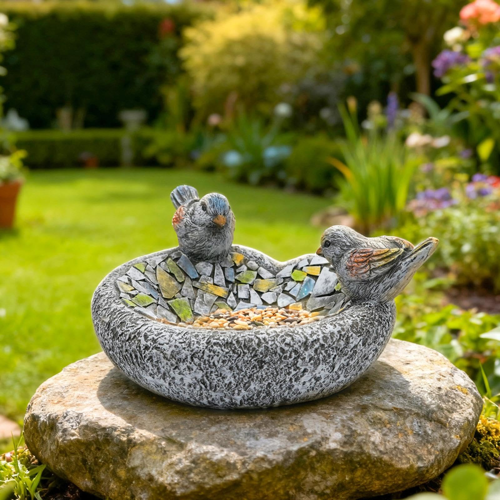 Vogelbad, Gartenfigur, Dekoratives Vogelfutterhaus für Hof, Garten, Hinterhof