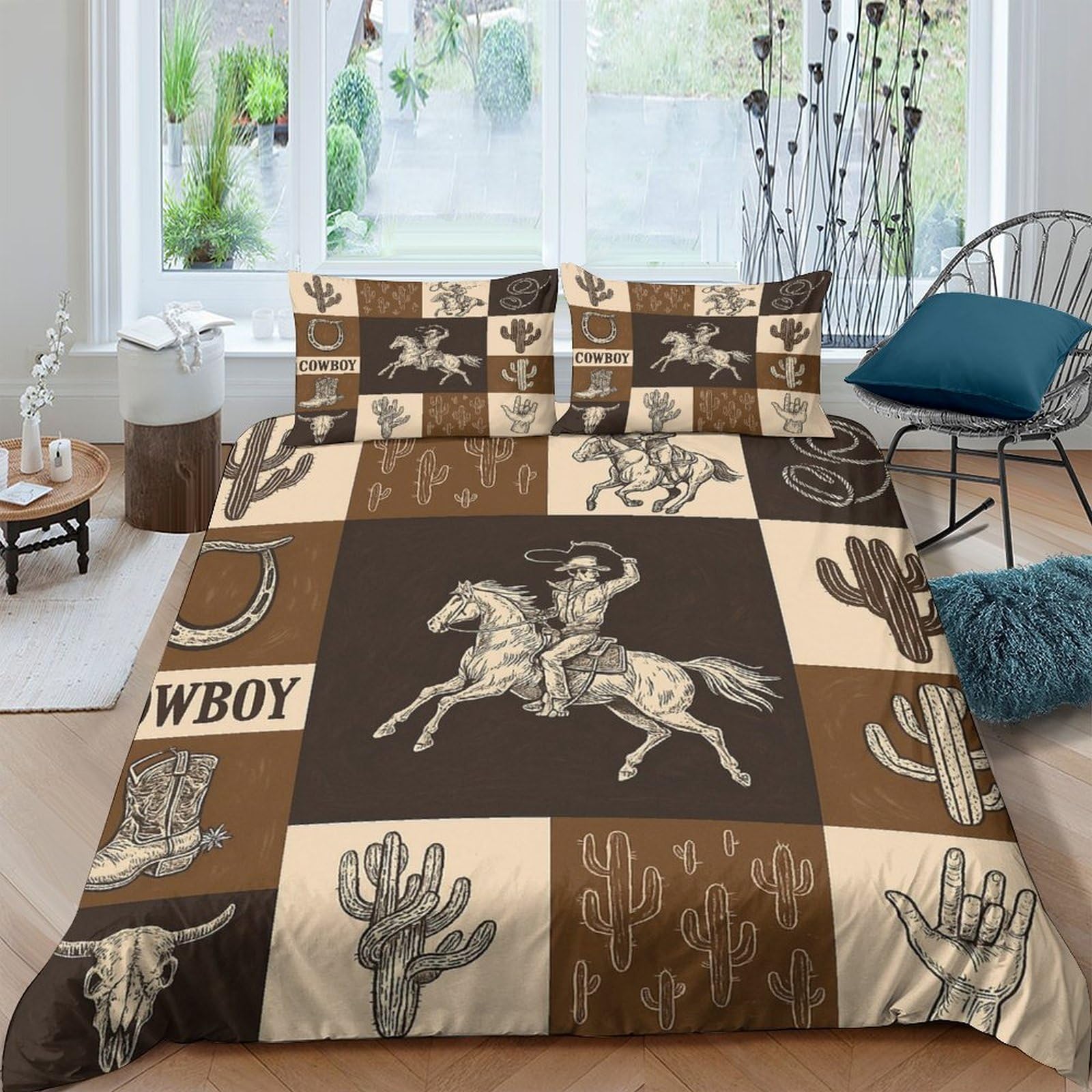 Ctjqhvkz Style-3 3D Printed Cowboy Rider Fitted Sheet Microfiber Western Cactus Bed Cover For Bedroom Guest Room Easy Care Single（135X200cm）