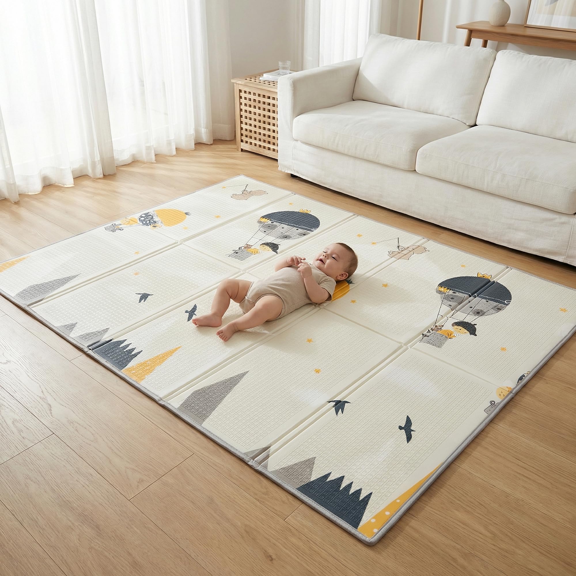PIKATOYZ® Wipeable Baby Mats for Floor Play with Carrying Bag | Foldable 180×150 cm Baby Playmat | Soft Baby Play Mats for Floor Crawling Toddlers | A Safe Padded Play Mat with High-Density XPE Foam