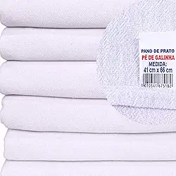 10 Panos de Prato Pé de Galinha 100% Algodão Branco Alta Absorção 41X66cm