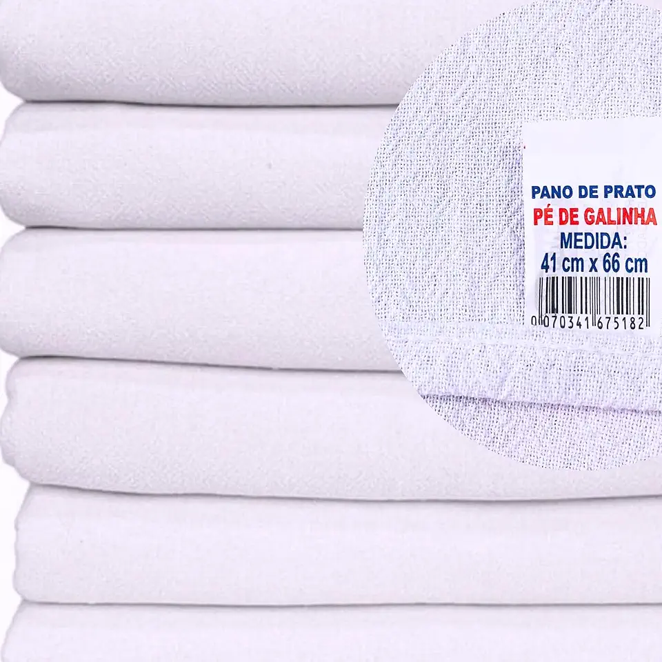 10 Panos de Prato Pé de Galinha 100% Algodão Branco Alta Absorção 41X66cm