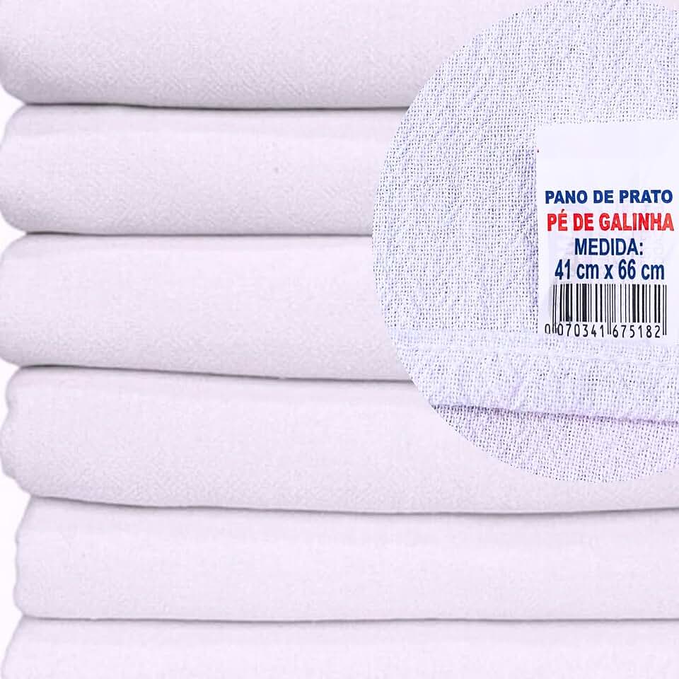 10 Panos de Prato Pé de Galinha 100% Algodão Branco Alta Absorção 41X66cm