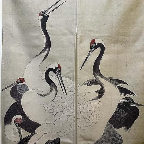 Miniatura 2 de Ofat Home Tapiz de cortina de puerta con grúa voladora japonesa Noren, para colgar en la pared para cocina, baño, bistró, sombreado, decoración de