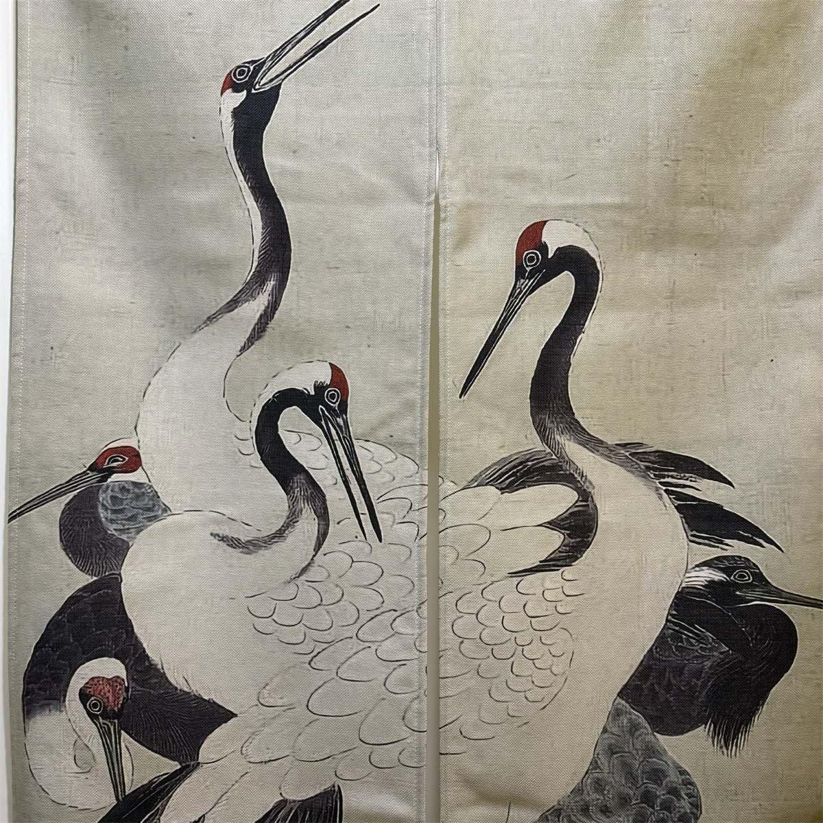 Ofat Home Japanese Noren Traditional Painting Flying Crane Doorway Curtain Tapestry - Image 2