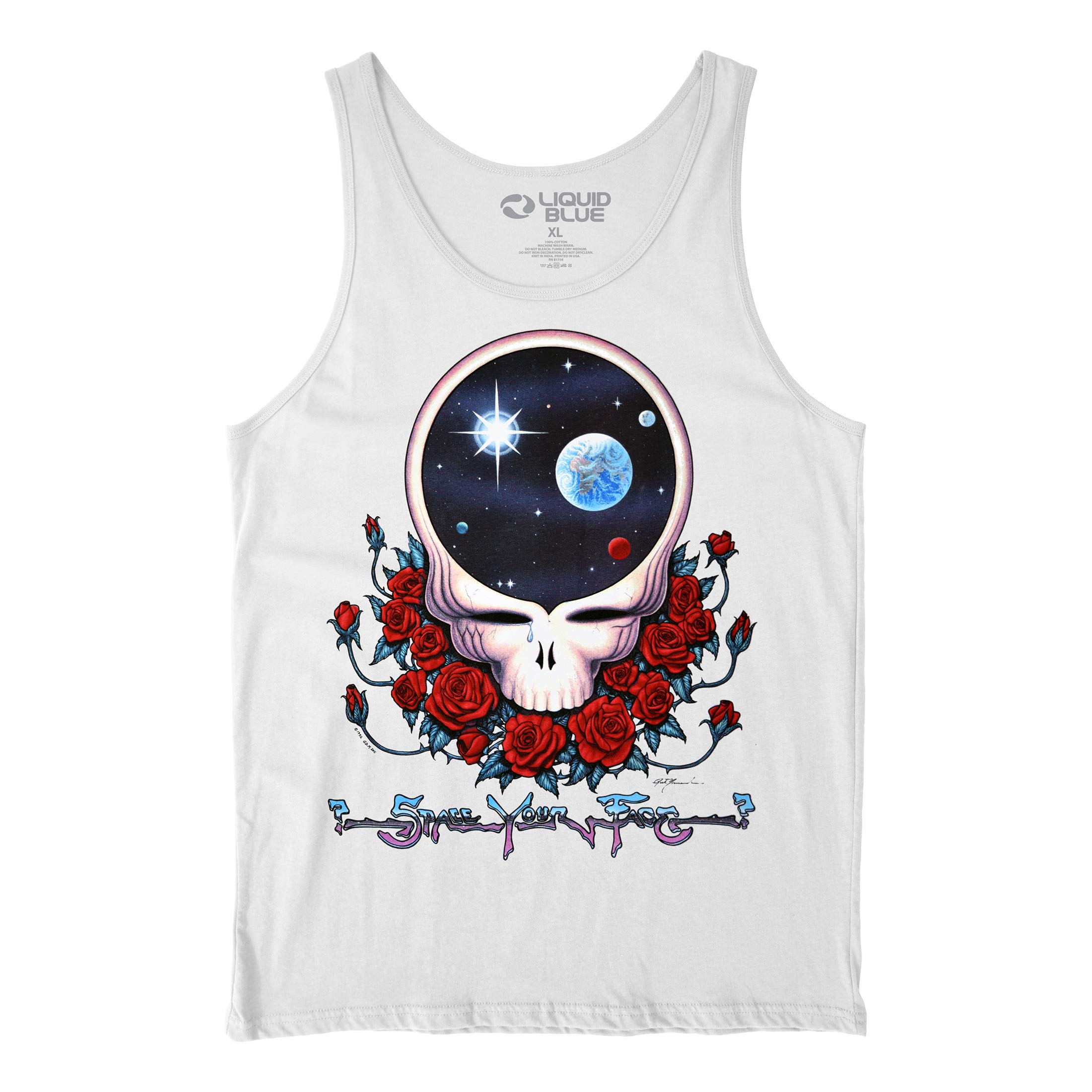 Liquid Blue Unisex White -Adult Standard Grateful Dead Space Face Tank Top, Medium