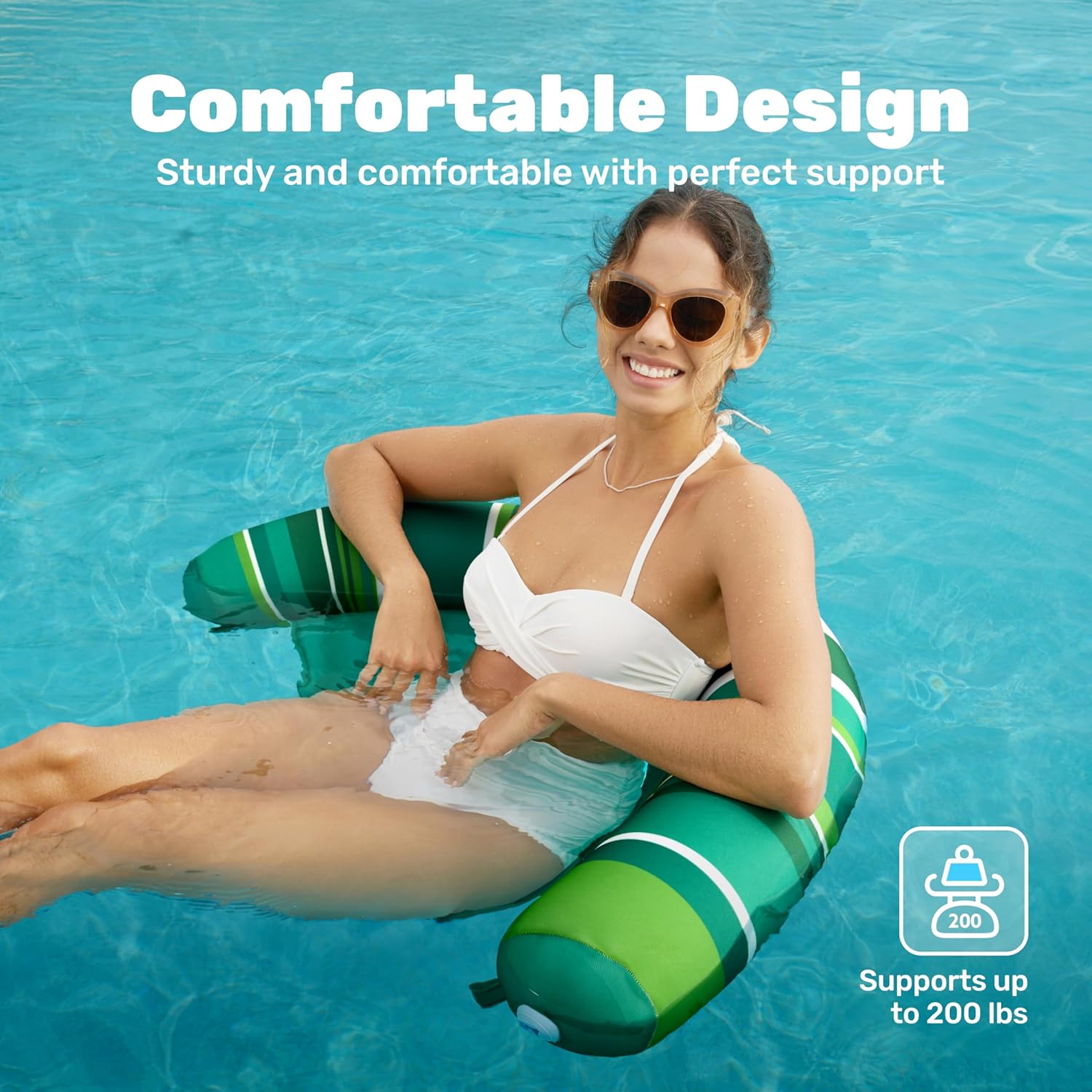 Sloosh Inflatable Pool Floats Chairs Adults, 2 Packs Floating Noodle Chair with Stripes Design Soft Fabric Covered with Sling for Swimming Pool Water Chair Pool Lounger Party Floaties