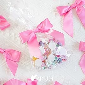 AIMUDI Hot Pink Satin Ribbon Twist Tie Bows for Treat Bags 3.5 Premade Small Pink Bows for Crafts Cake Pops Premade Bows for Gift Wrapping Wedding Shower Mother\'s Day Party Favor - 50 Counts