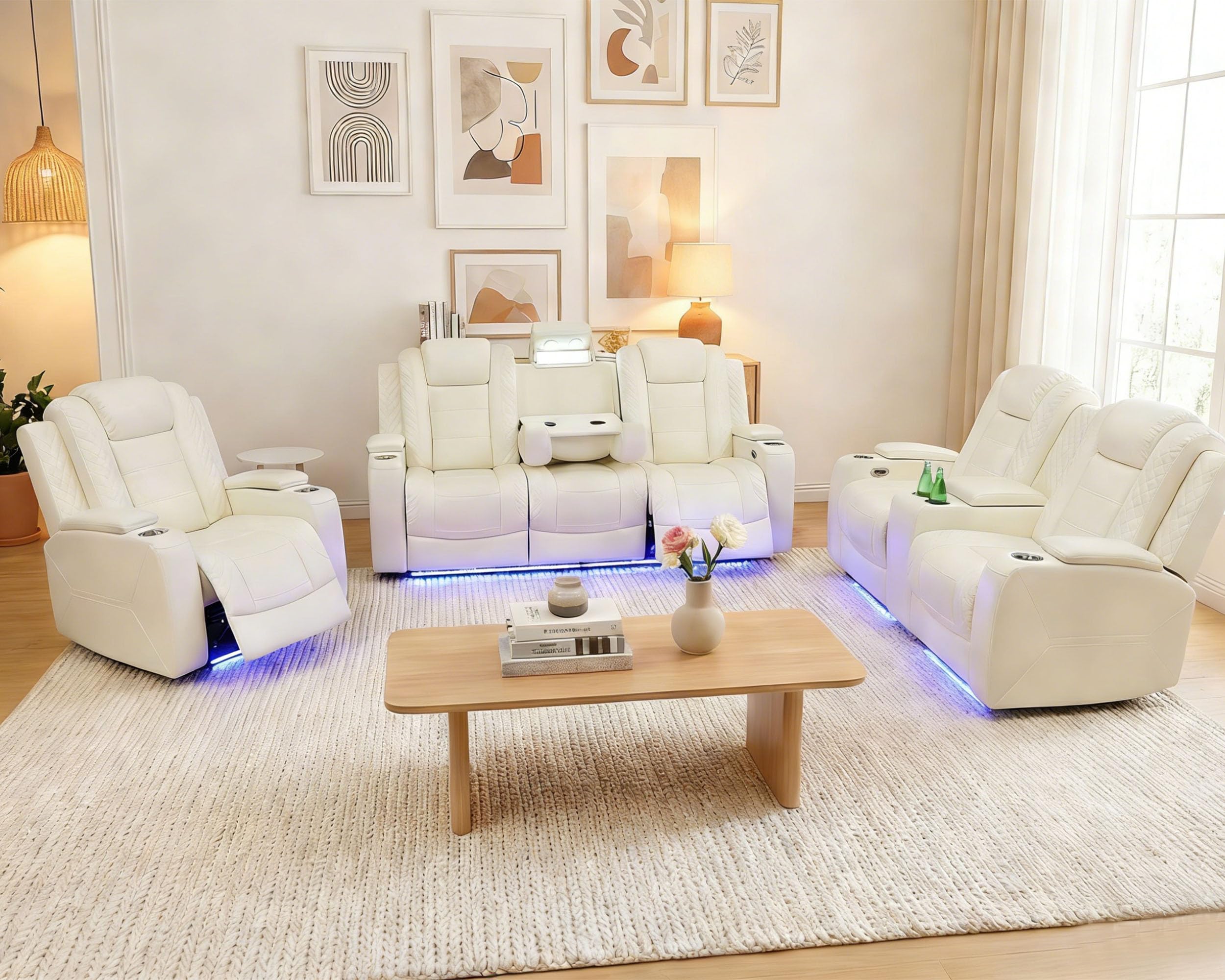 Amazon.com: Breathable Leather Power Recliner Sofa Set, 3 Piece