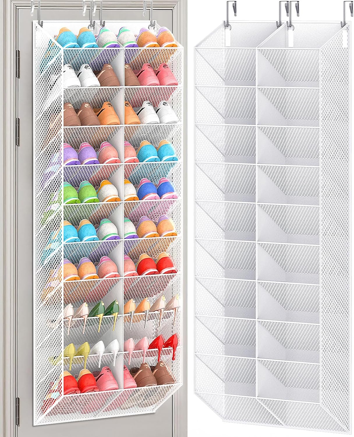 UVIAHOMI 30 Pairs Over the Door Shoe Organizer, Breathable Mesh Pocket Hanging Shoe Storage for Closet, 10-Tier Door Shoes Rack, Handing Shoes Holder Fit All the Family's Sneakers, Boots, Heels, White