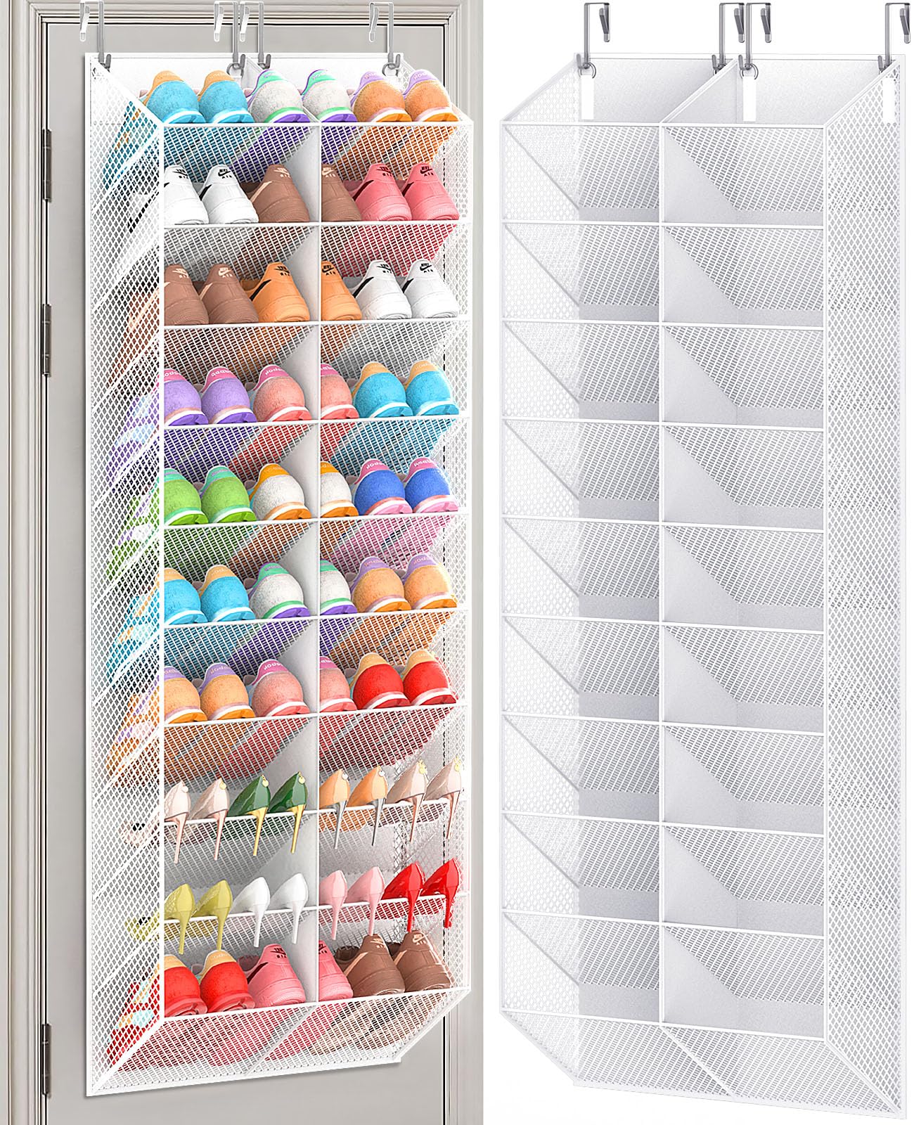 UVIAHOMI Over the Door Shoe Organizer for 20-30 Pairs, 10-Tier, White