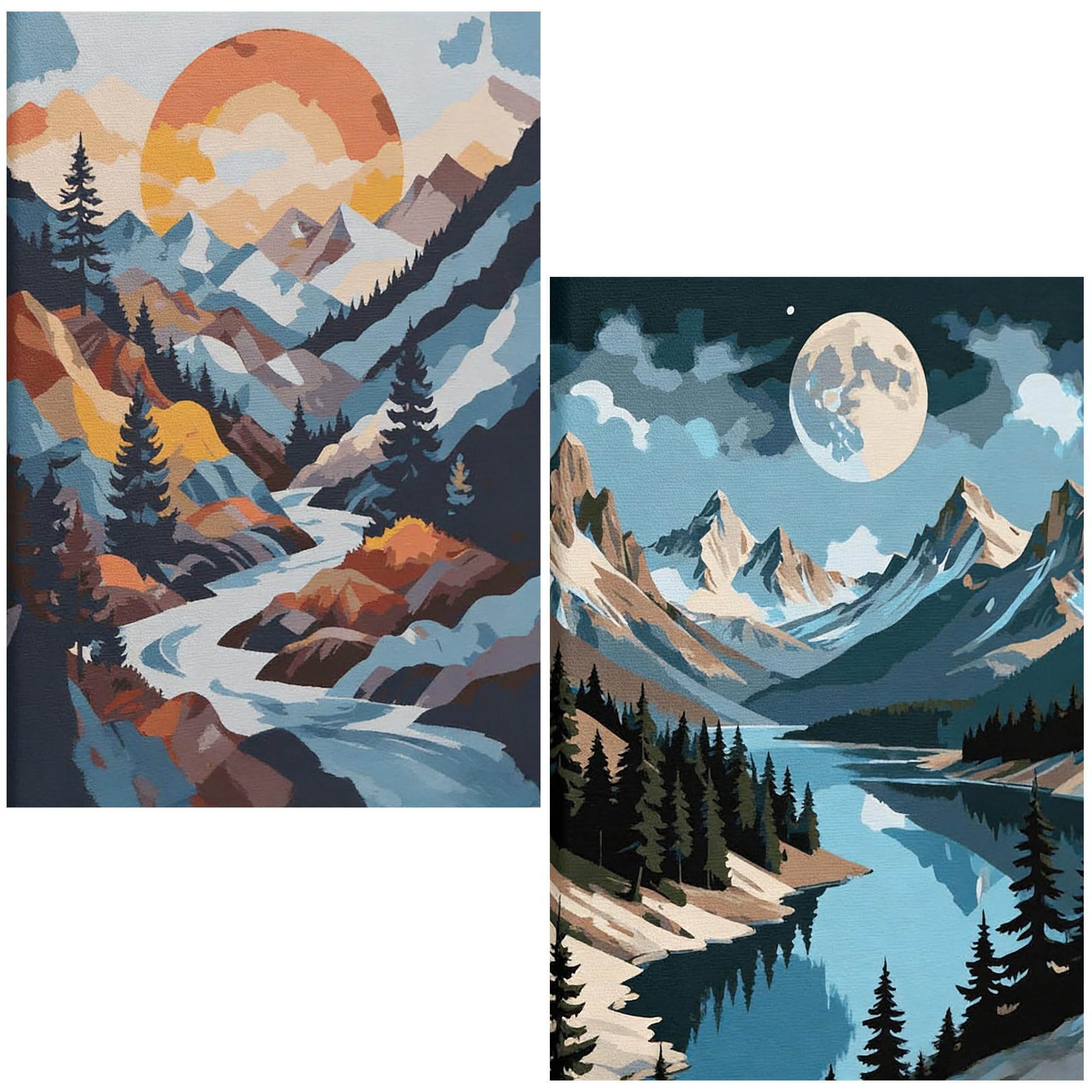 Nznanchu Mountain Diy 2 Pack Paint By Number For Adults,Valley Painting Kits For Adult,Color By Numbers,Paint By Number Canvas Crafts Watercolor For Beginner Room Decor (Mountain)